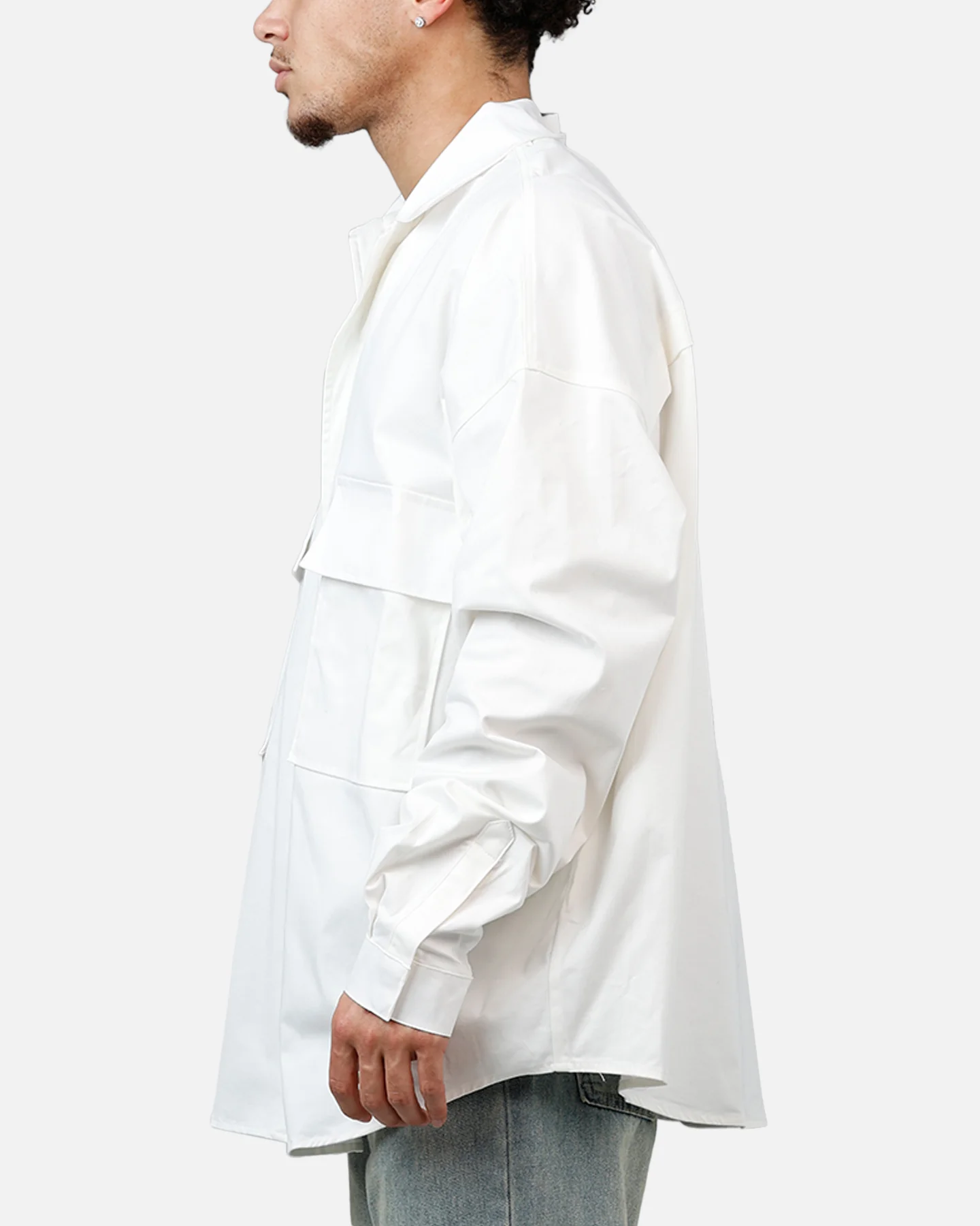 MNML Oversized Cotton Button Up Shirt White - Image 5
