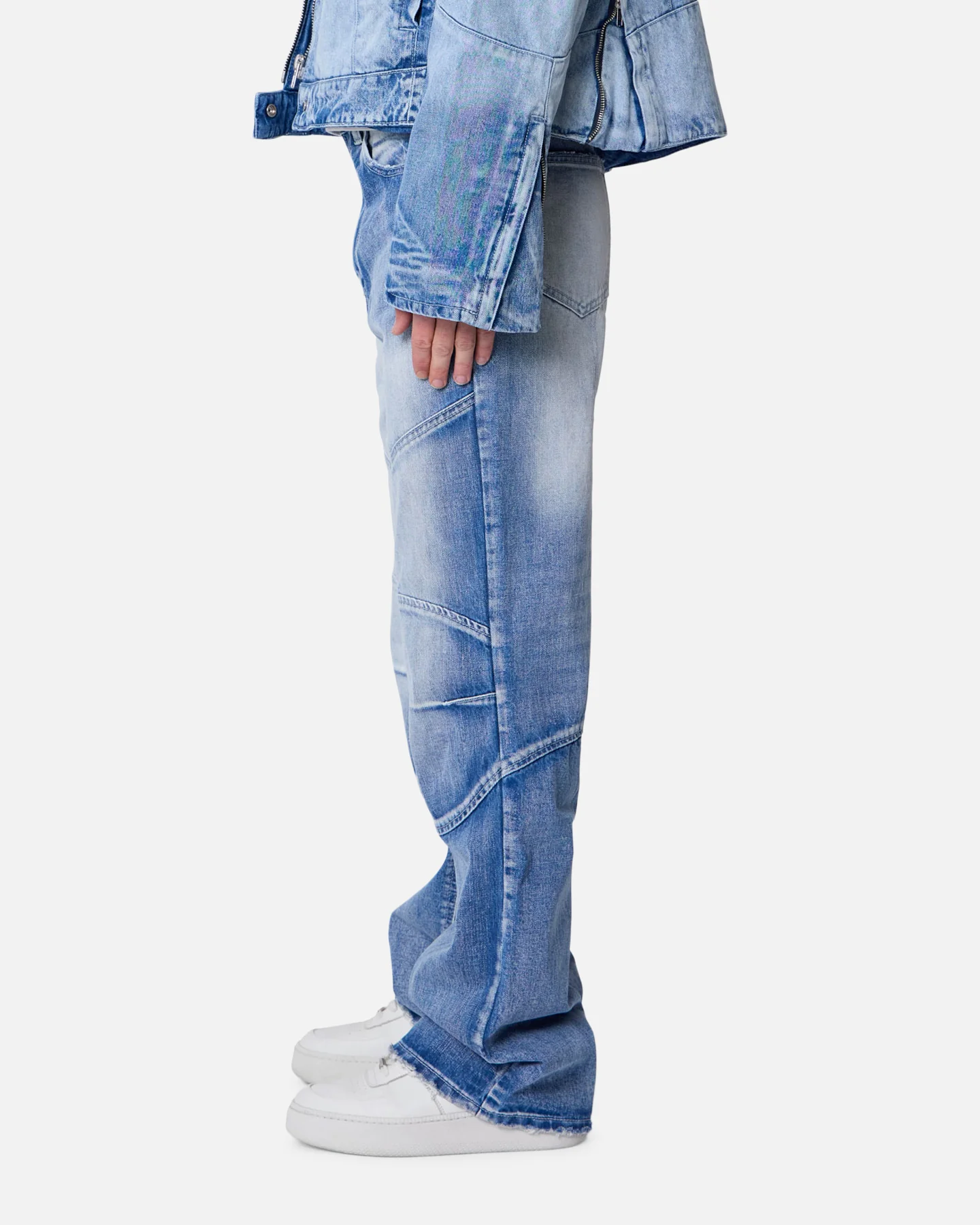MNML Panelled Moto Denim Jeans Washed Blue - Image 3