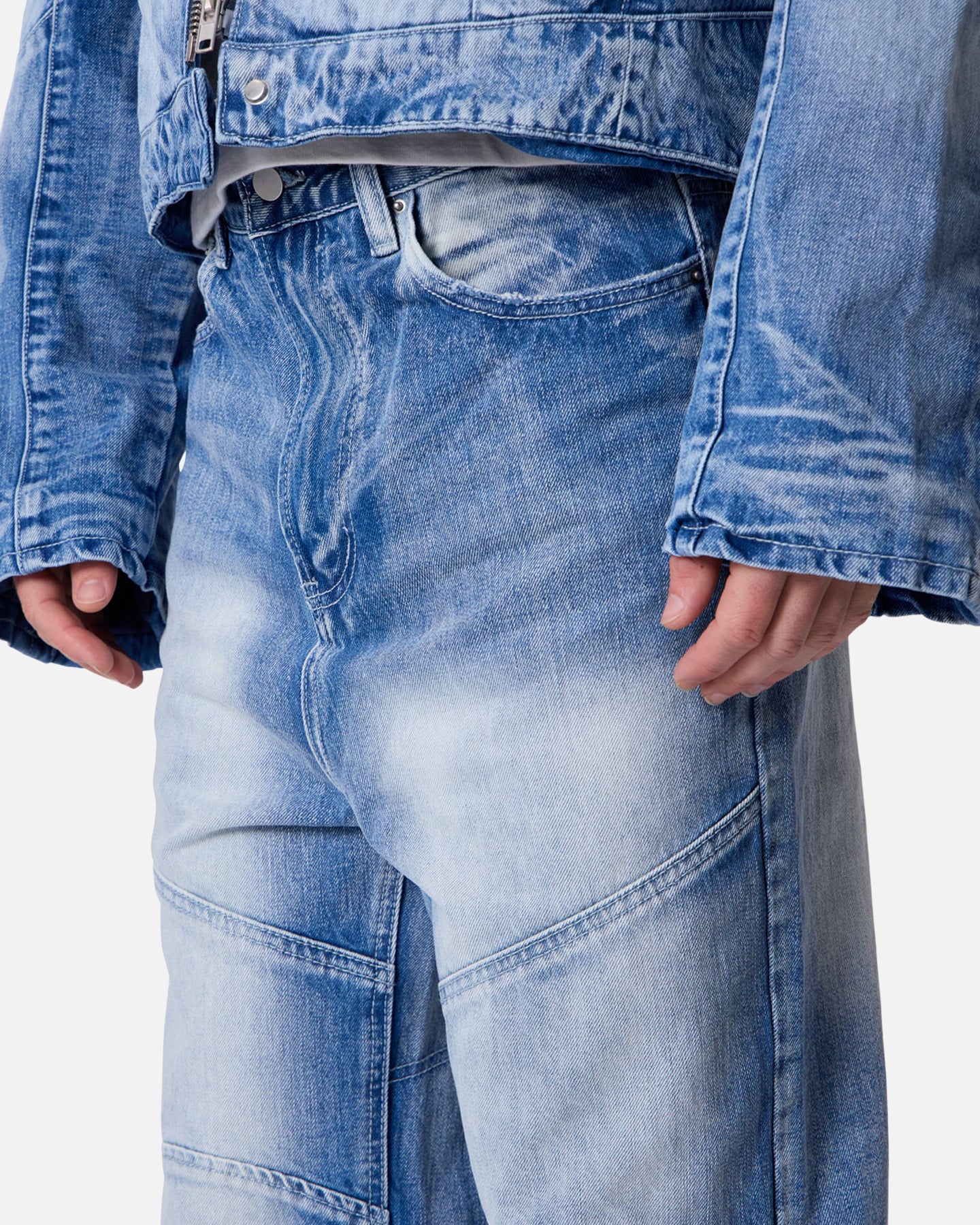 MNML Panelled Moto Denim Jeans Washed Blue - Image 6