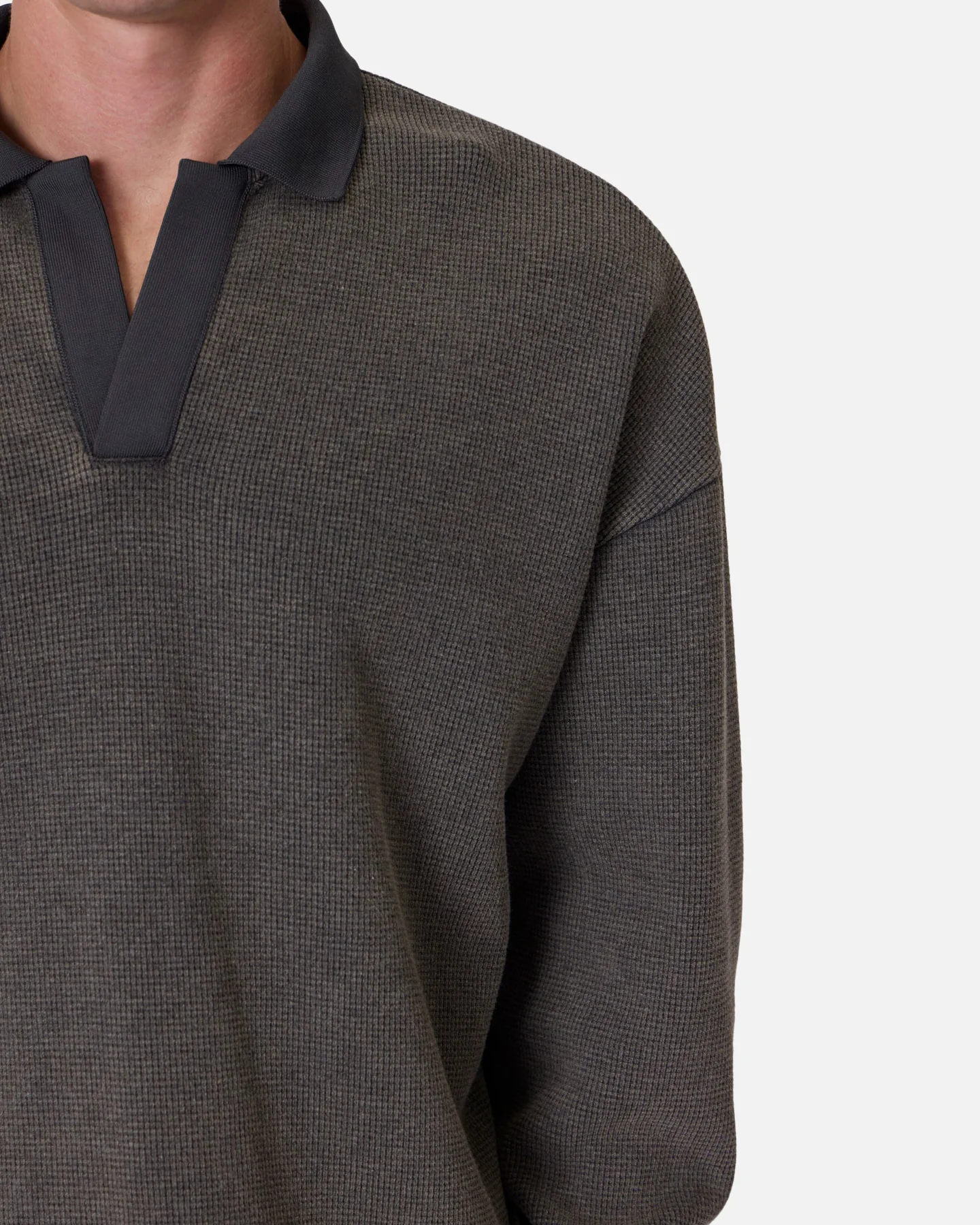 MNML Polo Thermal Long Sleeve T-Shirt Charcoal Grey - Image 7