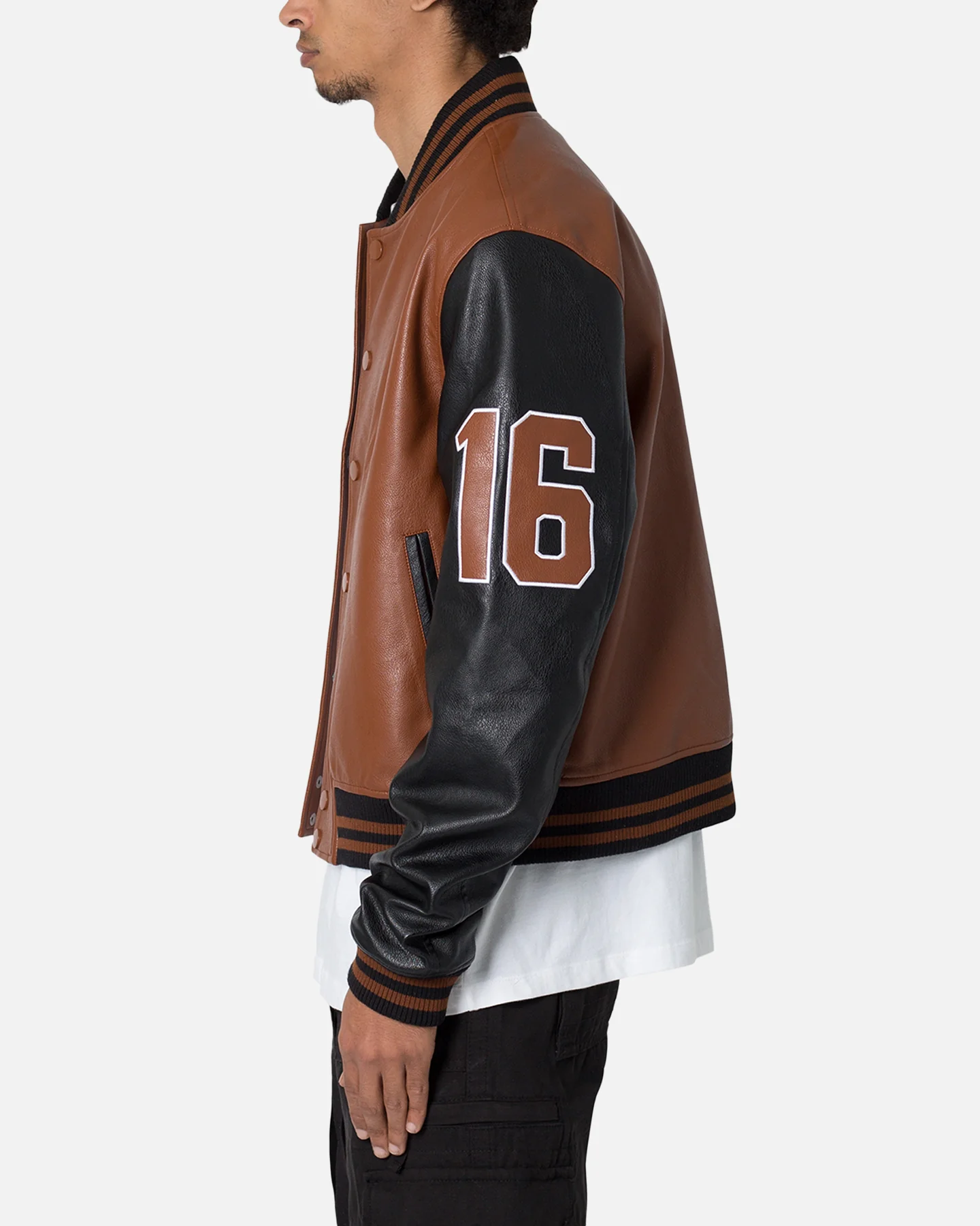 MNML PU Varsity Jacket Brown/Black - Image 3