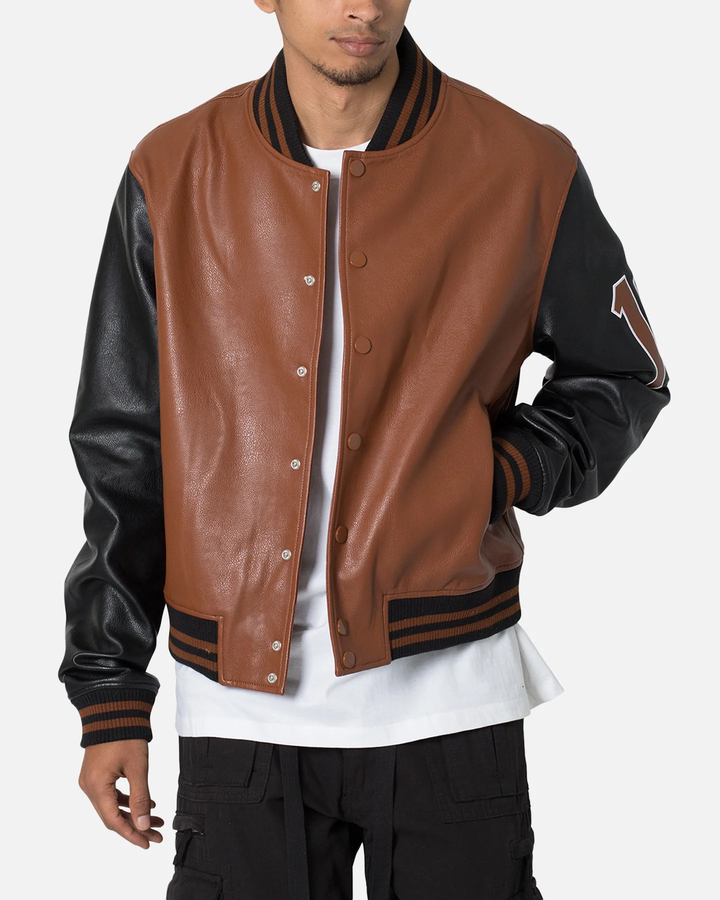 MNML PU Varsity Jacket Brown/Black - Image 5