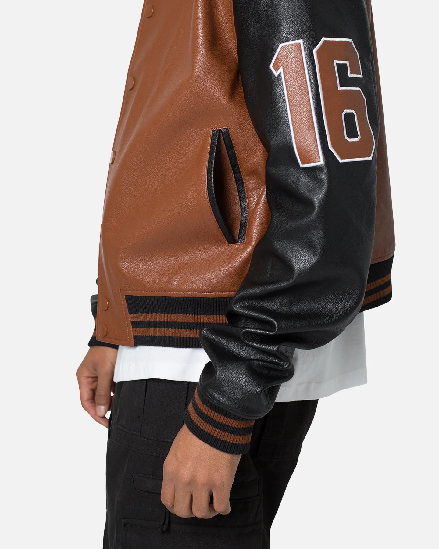 MNML PU Varsity Jacket Brown/Black - Image 7