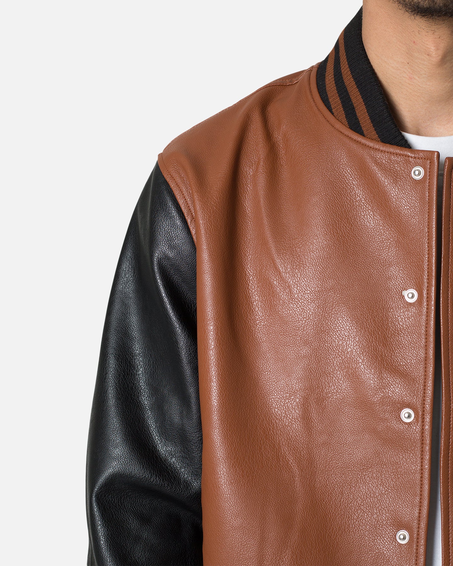 MNML PU Varsity Jacket Brown/Black - Image 8