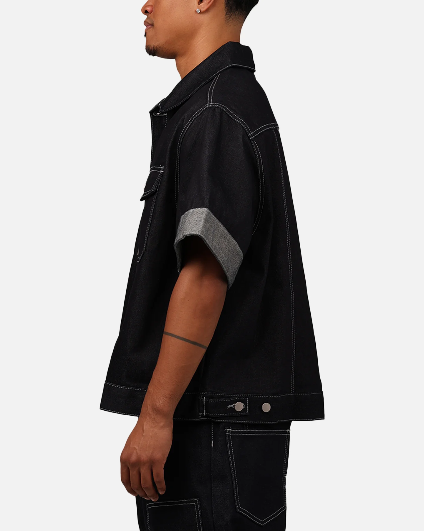 MNML Raw Denim Short Sleeve Jacket Blue - Image 5