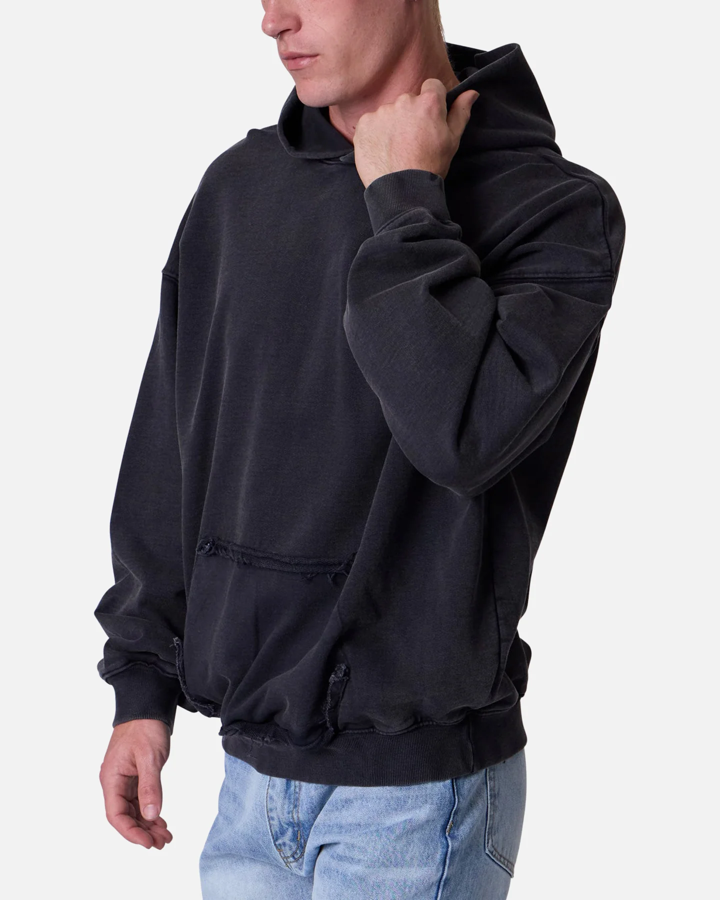 MNML Raw Stitch Hoodie Black - Image 5