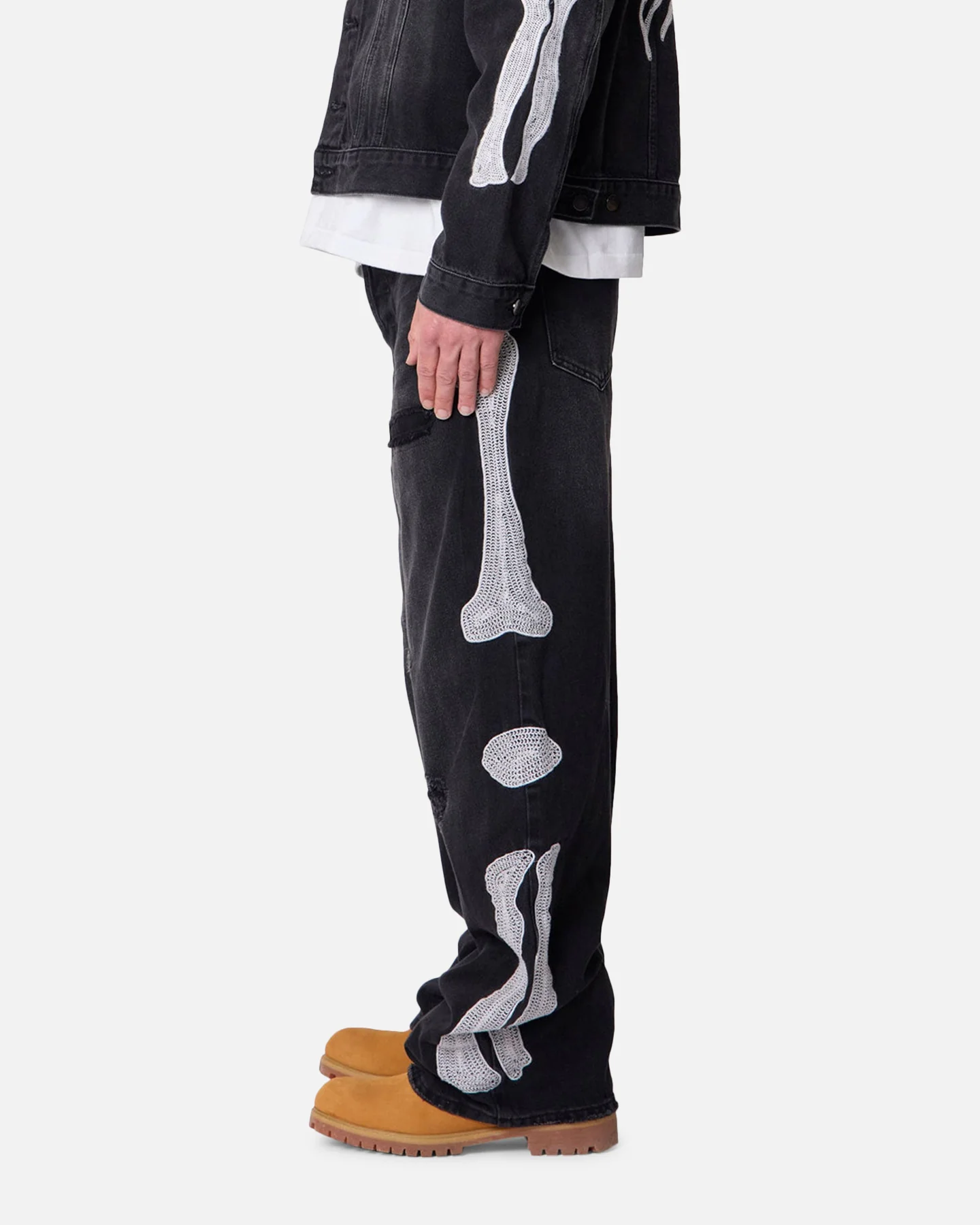 MNML Skeleton Baggy Denim Jeans Washed Black - Image 3