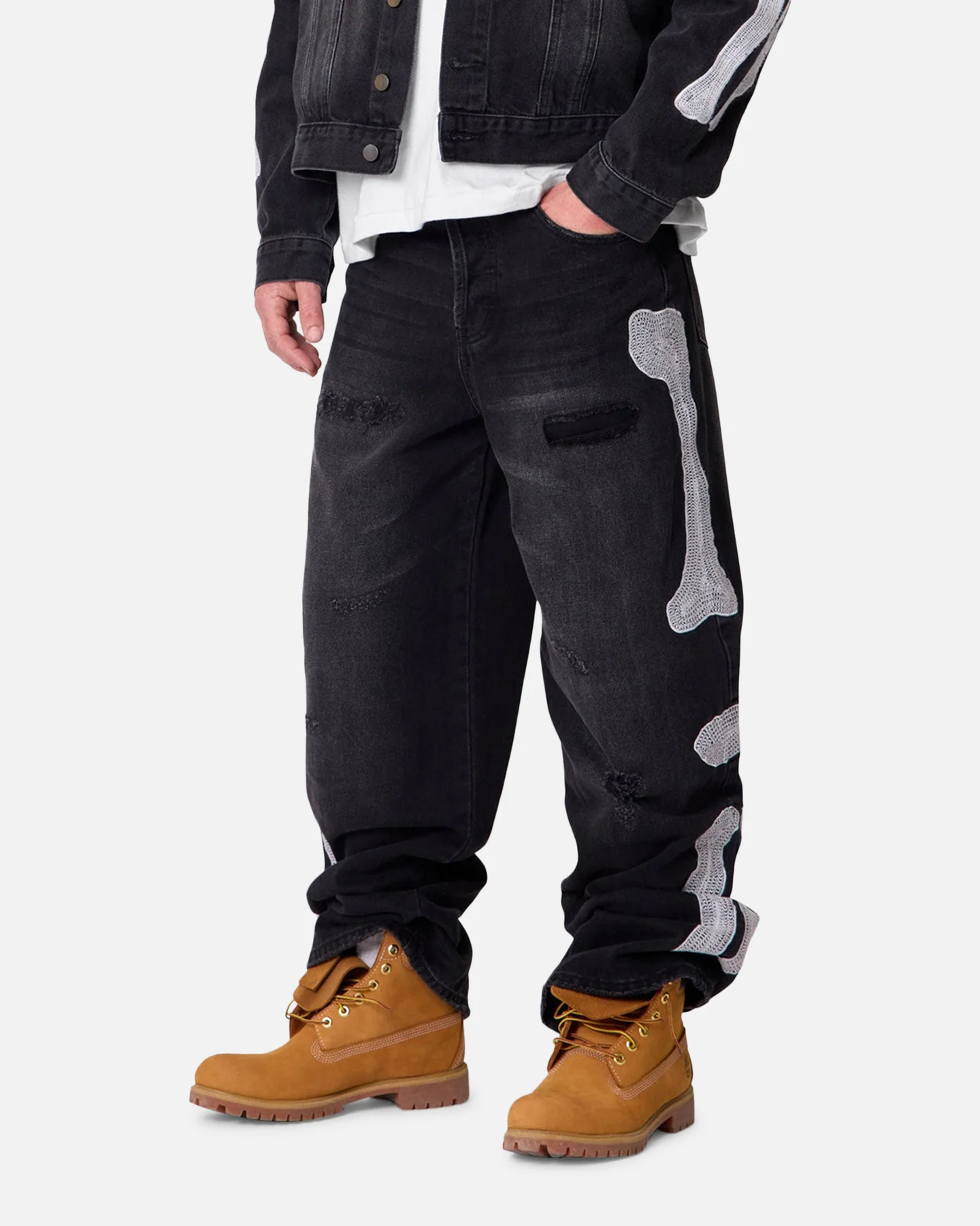MNML Skeleton Baggy Denim Jeans Washed Black - Image 5