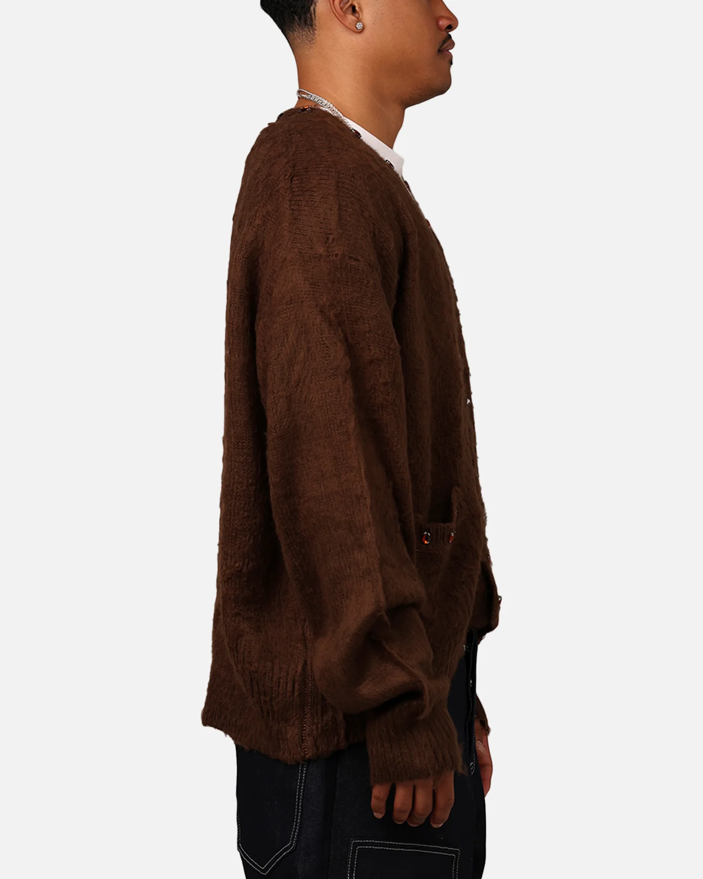 MNML Sky Jewelled Cardigan Sweater Brown - Image 4