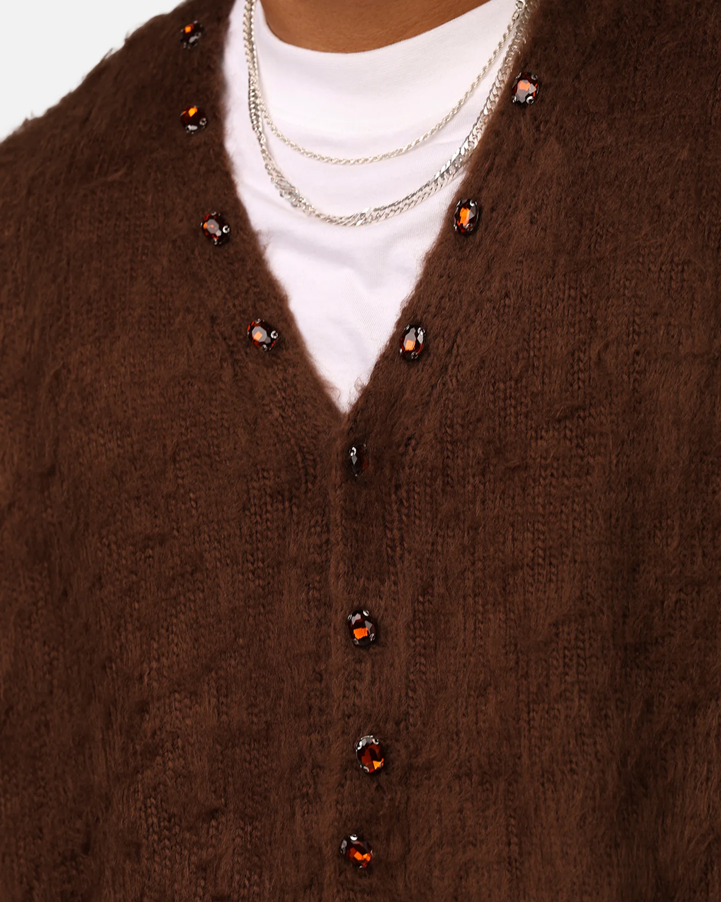 MNML Sky Jewelled Cardigan Sweater Brown - Image 6