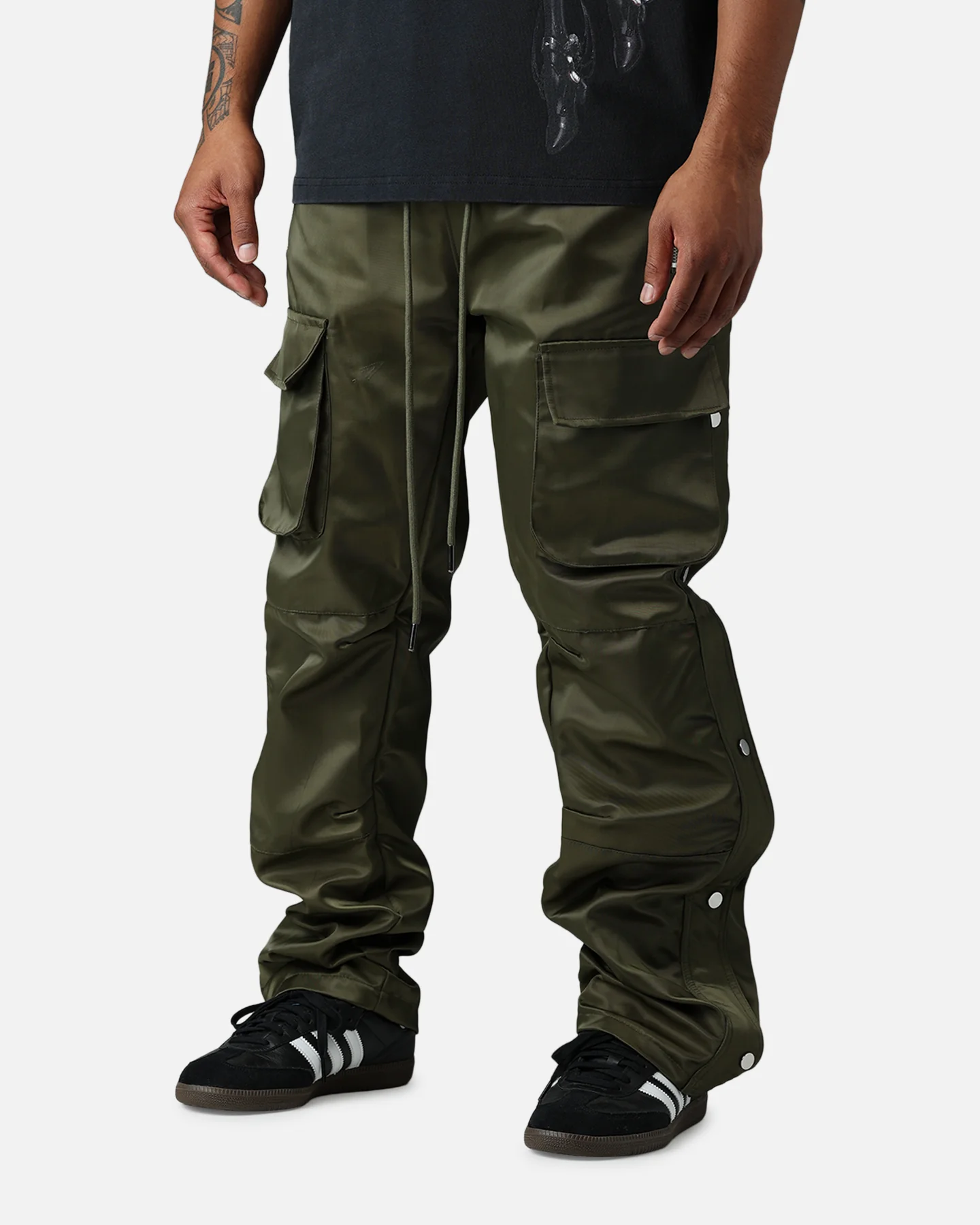 MNML Snap Front Cargo Pants Olive - Image 3
