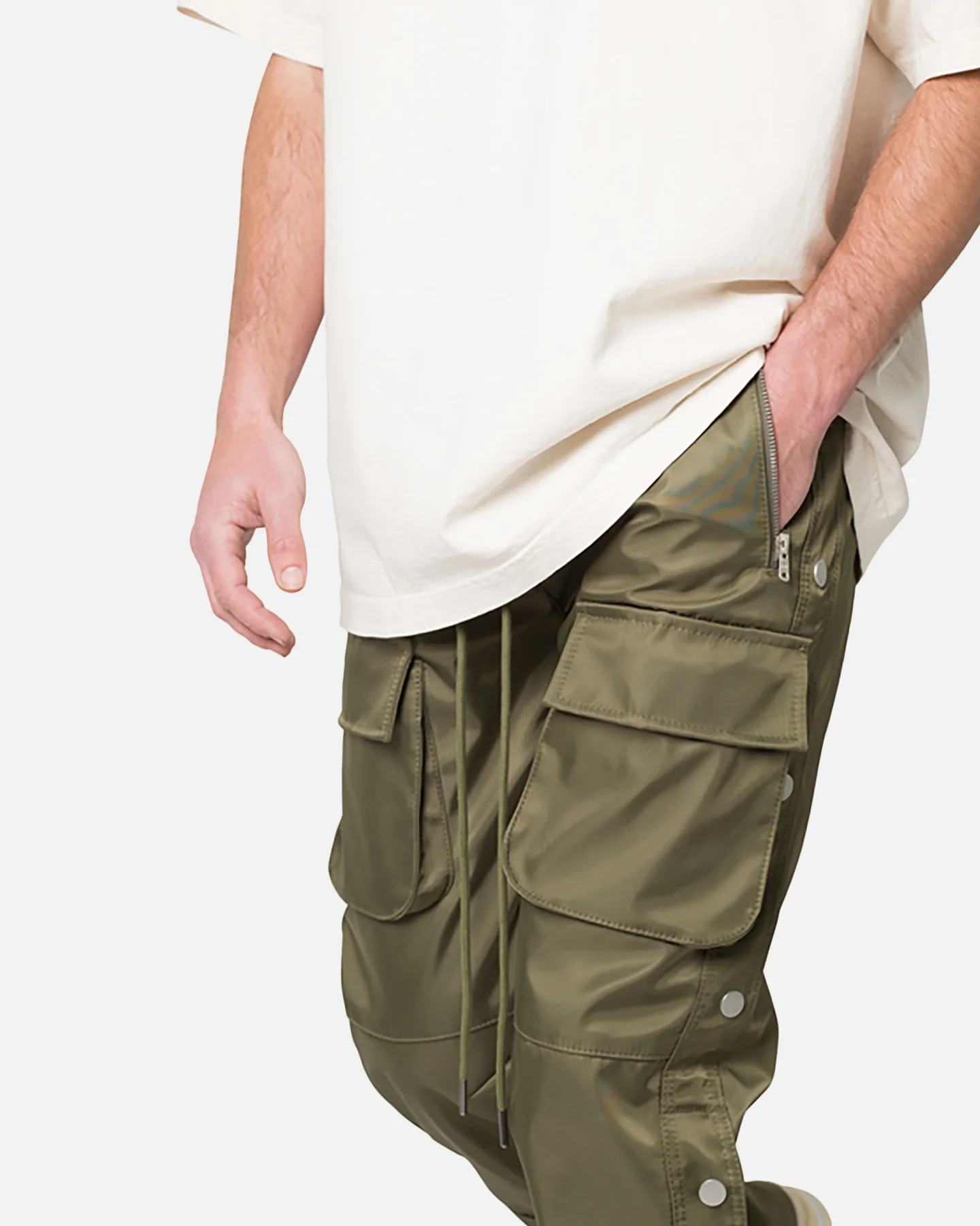 MNML Snap Front Cargo Pants Olive - Image 5
