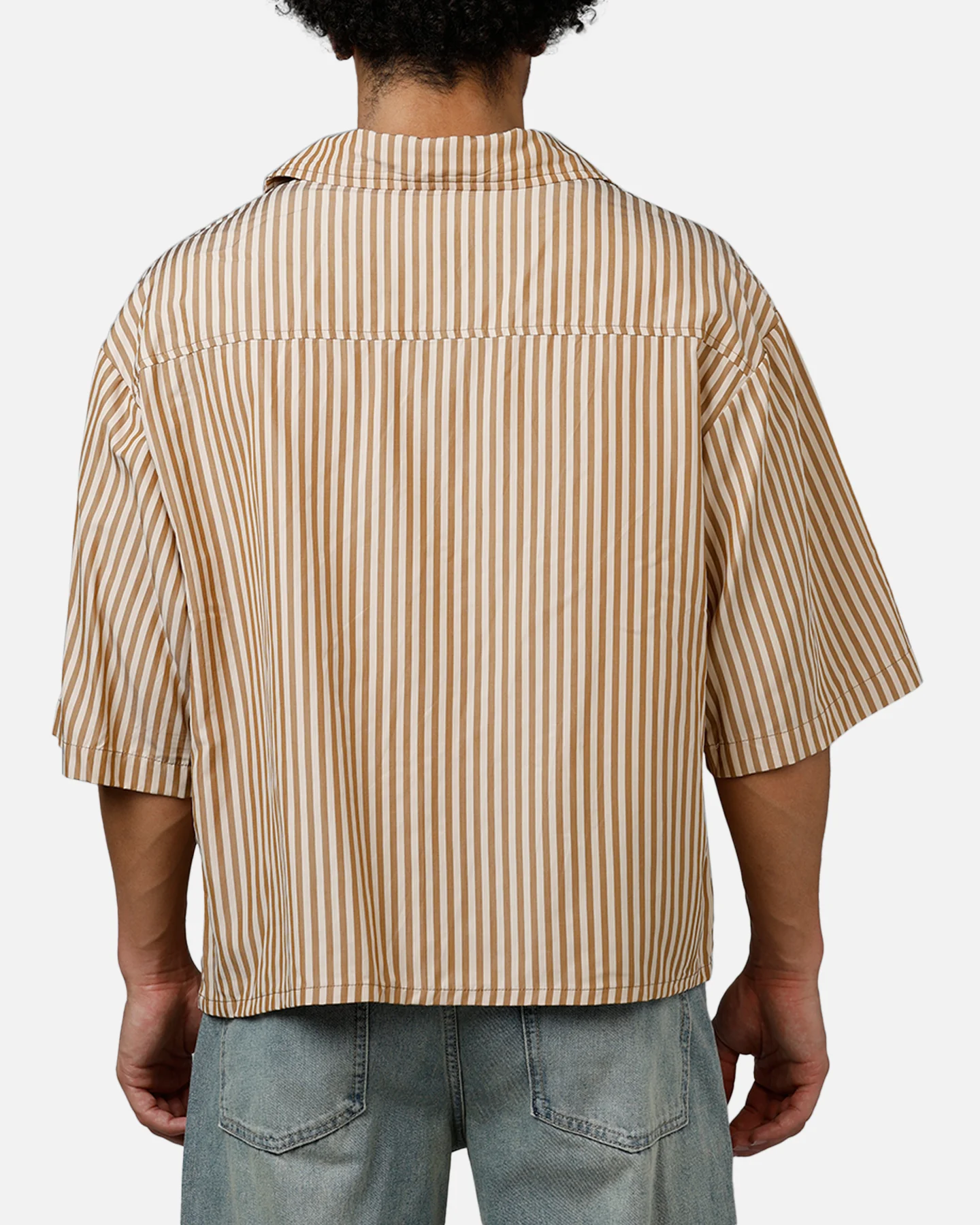 MNML Strip One Pocket Pajama Shirt Brown/Cream - Image 2