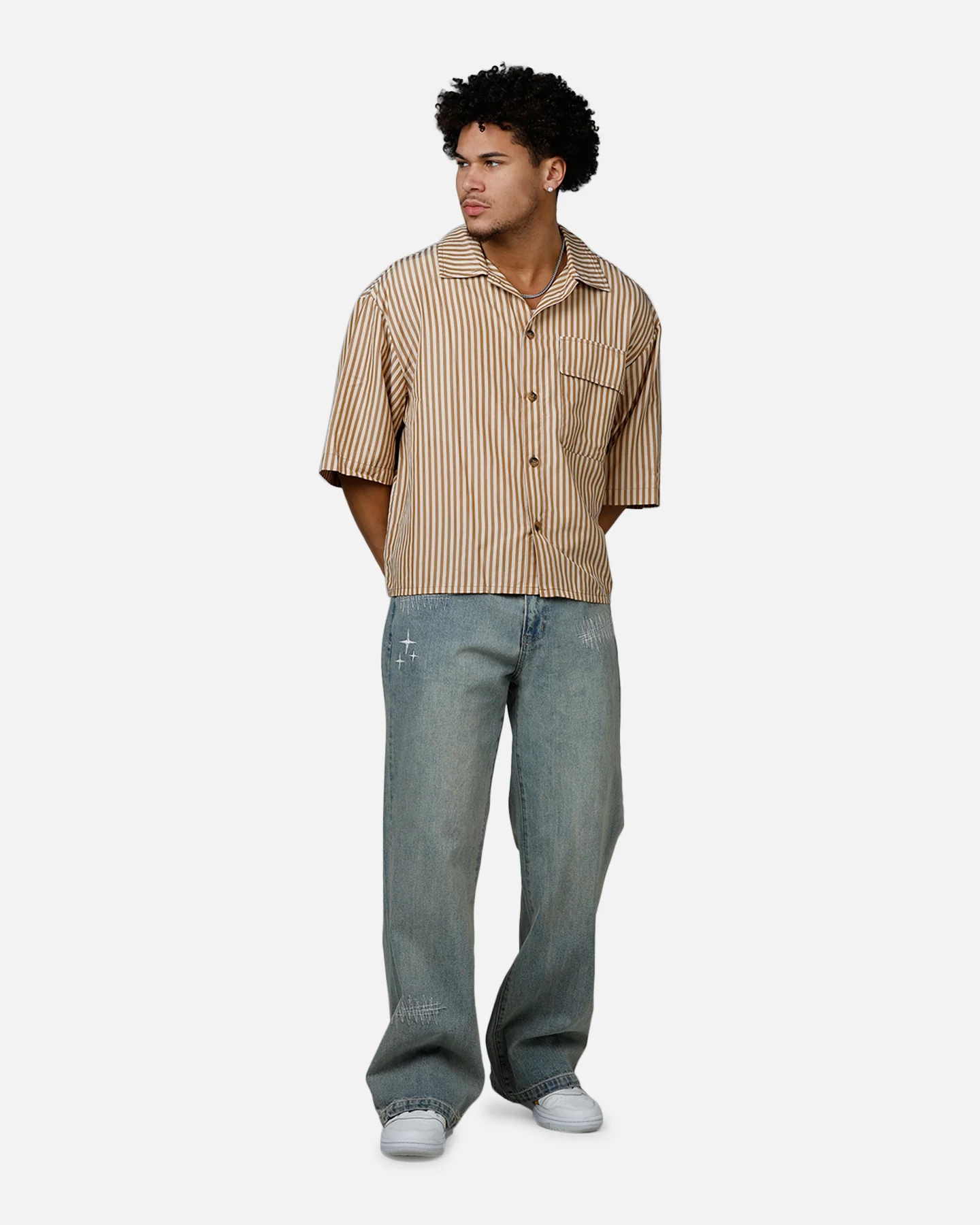 MNML Strip One Pocket Pajama Shirt Brown/Cream - Image 3