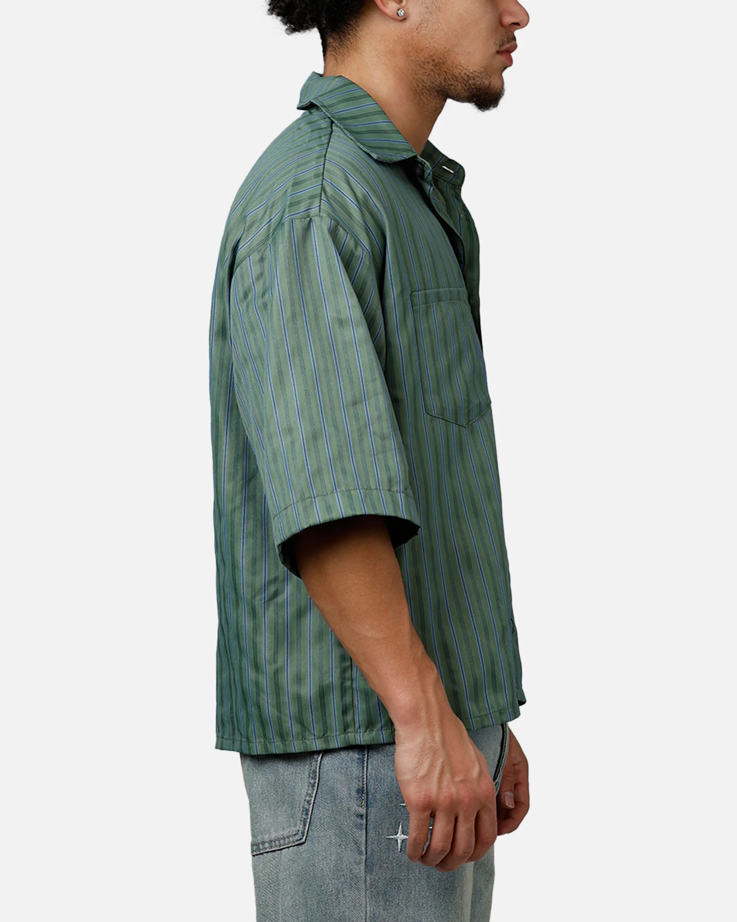 MNML Strip One Pocket Pajama Shirt Green - Image 4