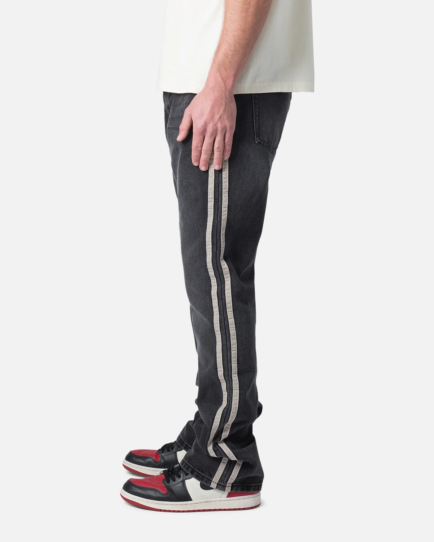 MNML Striped Flare Track Pants Black - Image 3