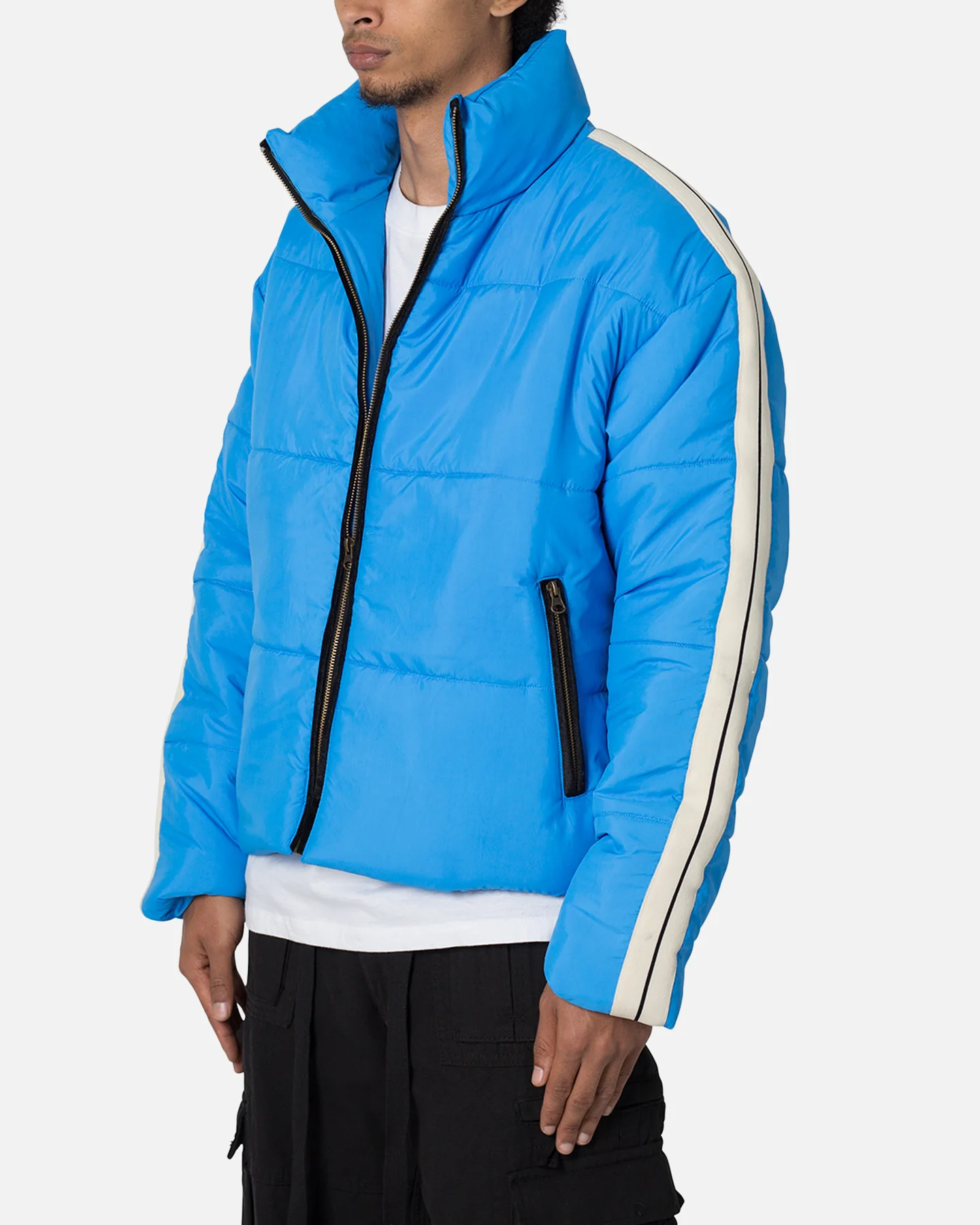 MNML Striped Puffer Jacket Blue - Image 2