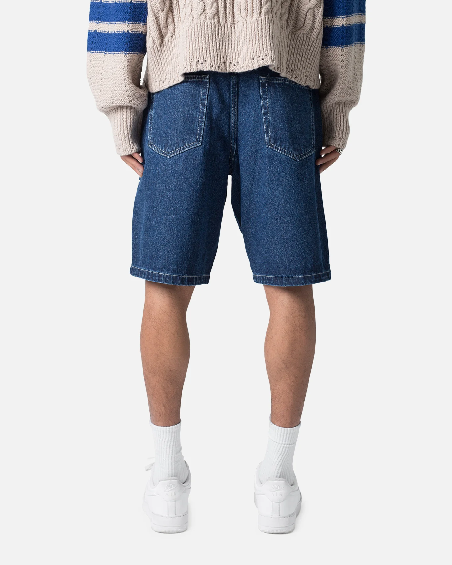 MNML Studded Denim Shorts Blue - Image 4