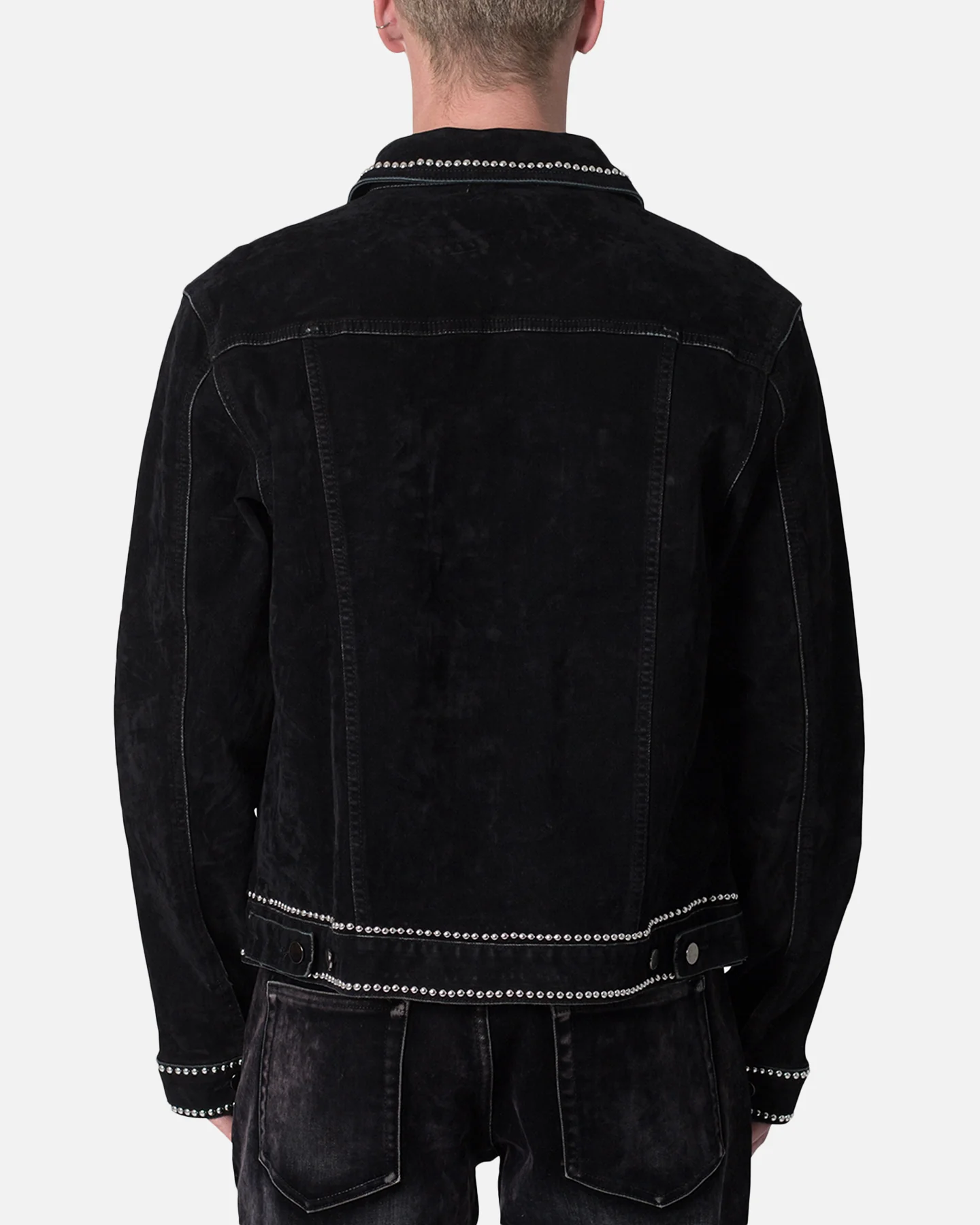 MNML Studded Suede Denim Jacket Black - Image 4