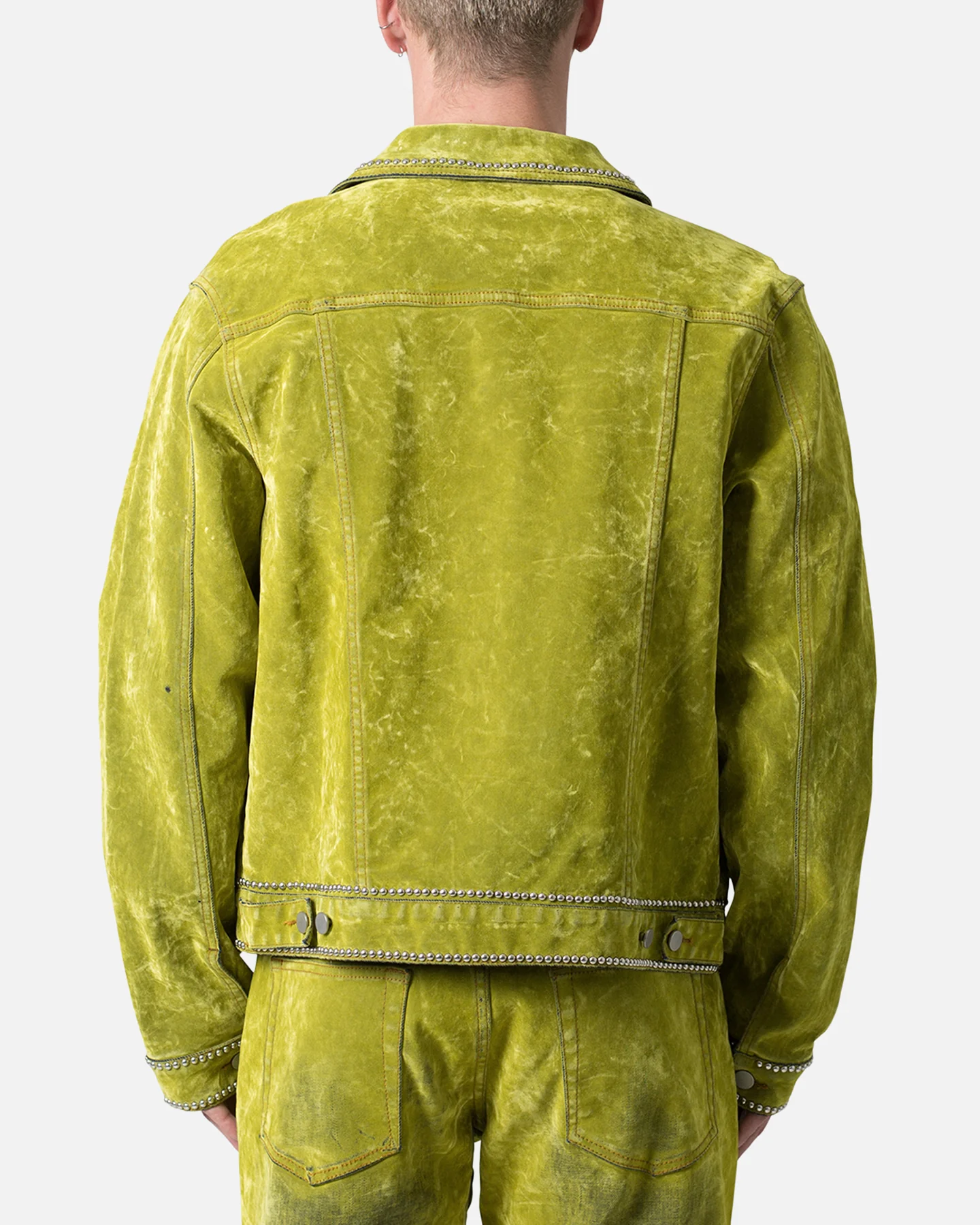 MNML Studded Suede Denim Jacket Green - Image 5