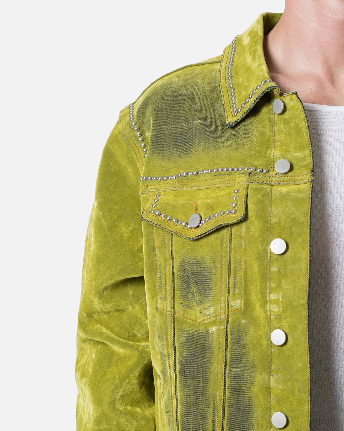 MNML Studded Suede Denim Jacket Green - Image 7