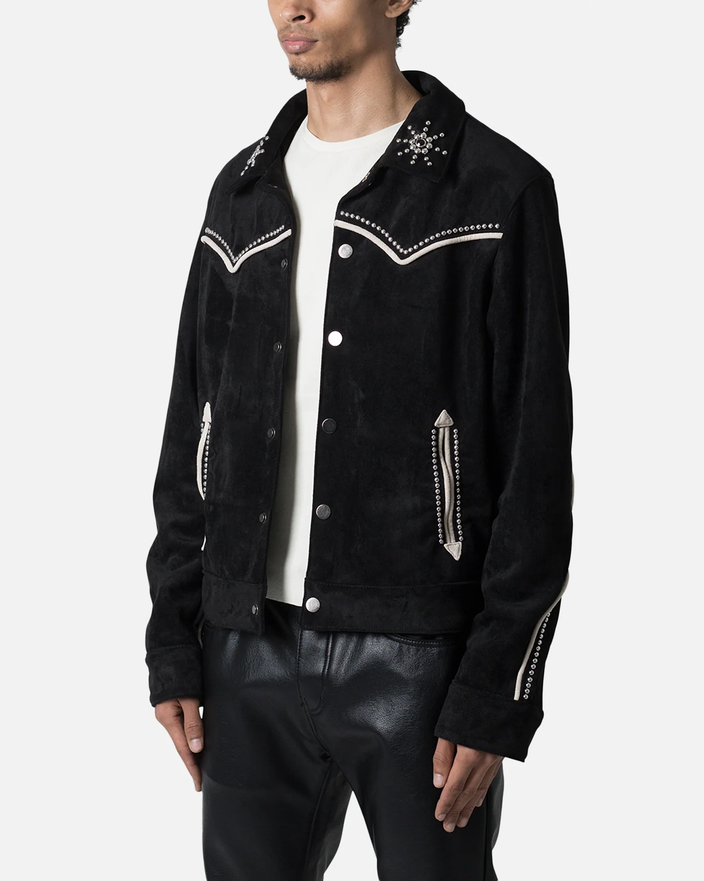 MNML Suede Collared Jacket Black - Image 2