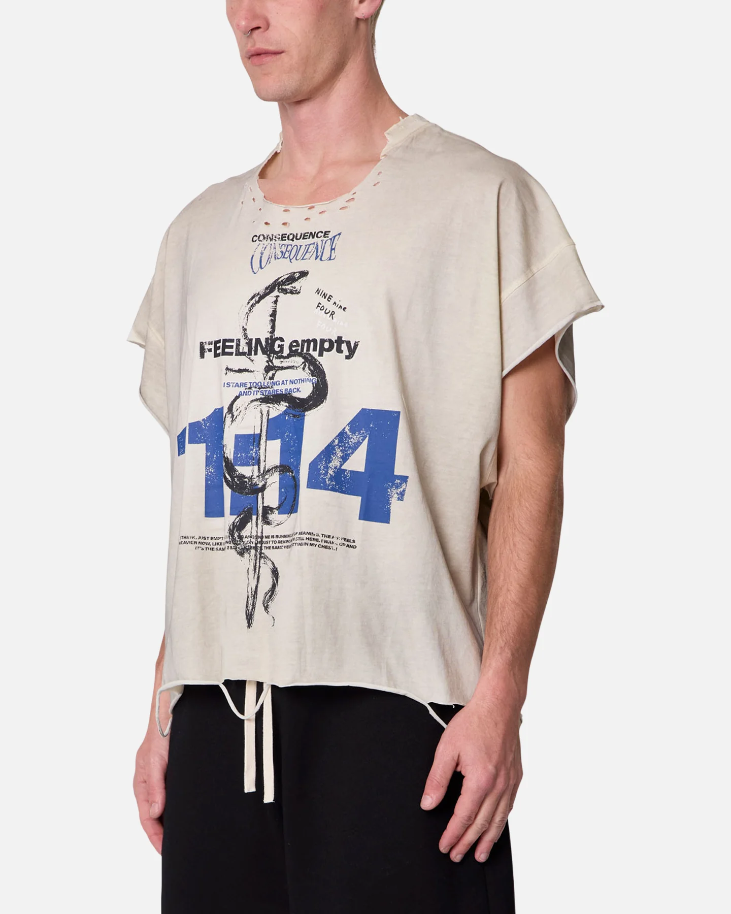 MNML Tattered Cut Off T-Shirt Off White - Image 3