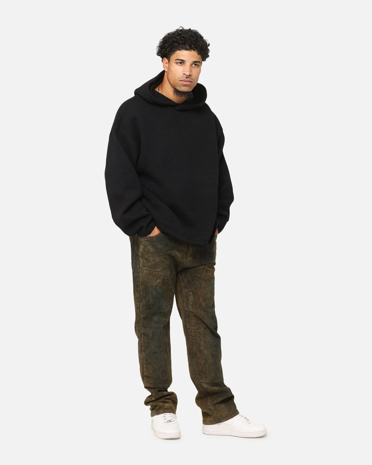 MNML Tonal Grain Knitted Hoodie Black - Image 2