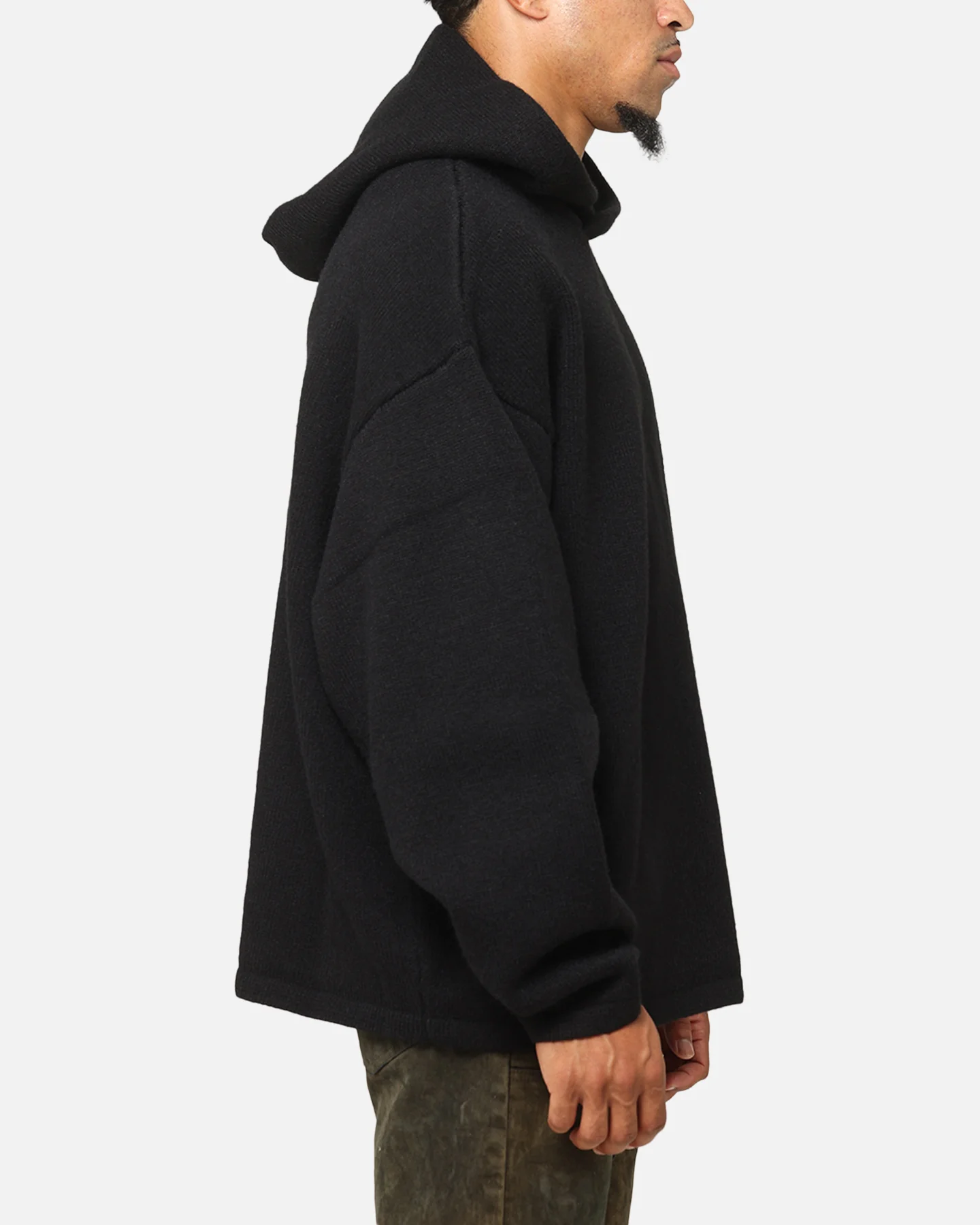 MNML Tonal Grain Knitted Hoodie Black - Image 4