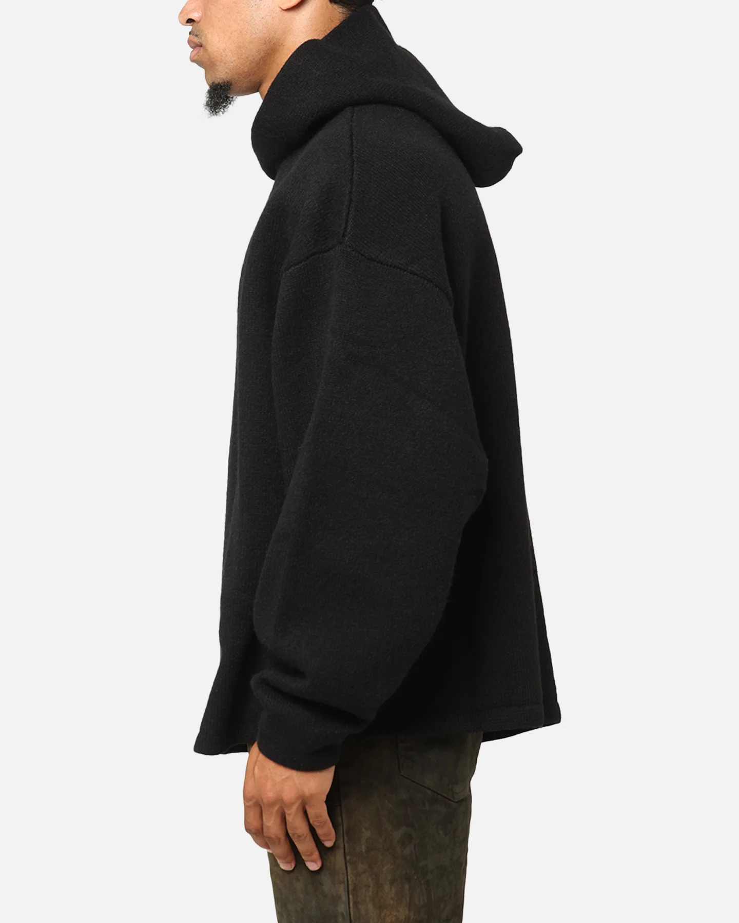 MNML Tonal Grain Knitted Hoodie Black - Image 5
