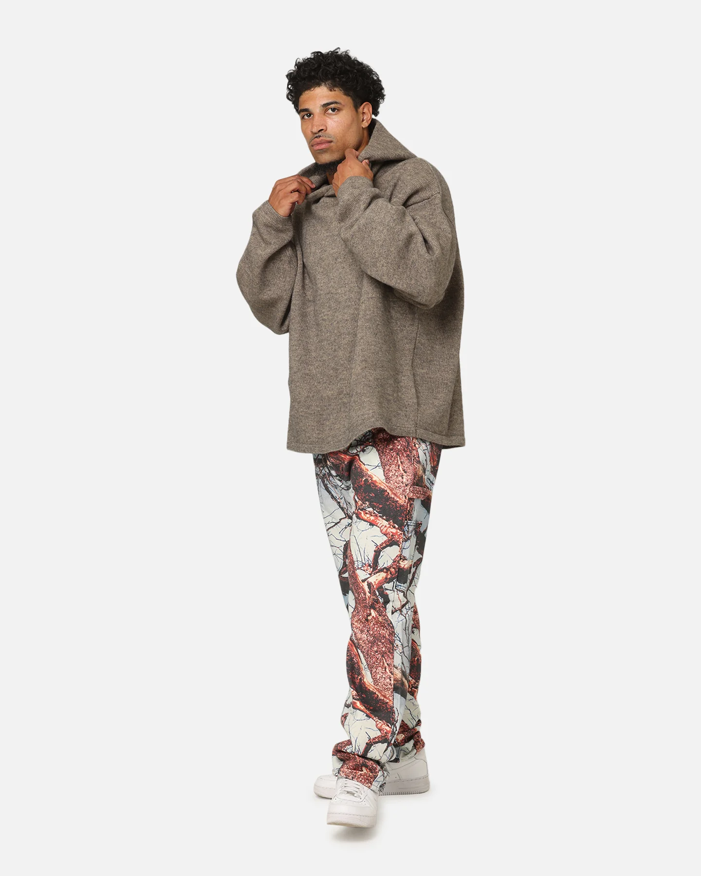 MNML Tonal Grain Knitted Hoodie Brown - Image 2