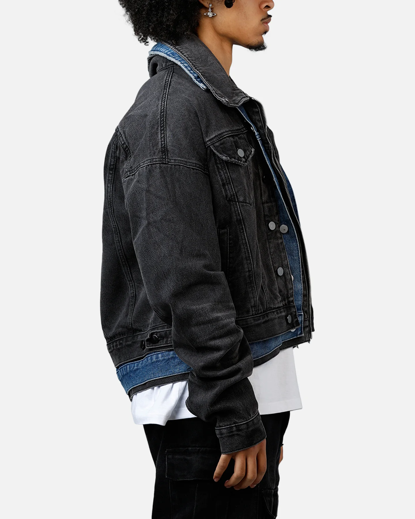MNML Triple Threat Trucker Jacket Black/Blue - Image 4
