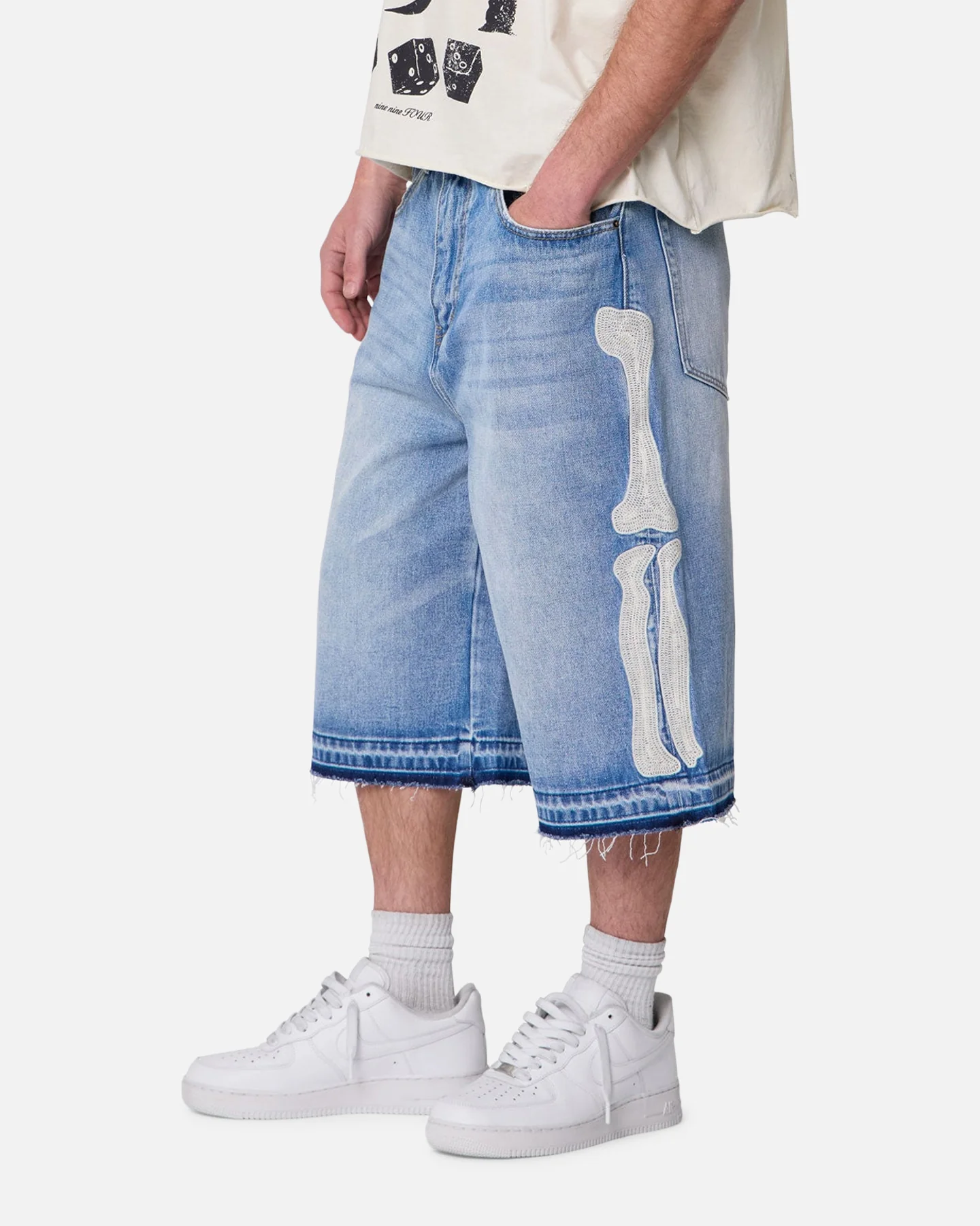MNML Ultra Baggy Bone Denim Shorts Blue - Image 2