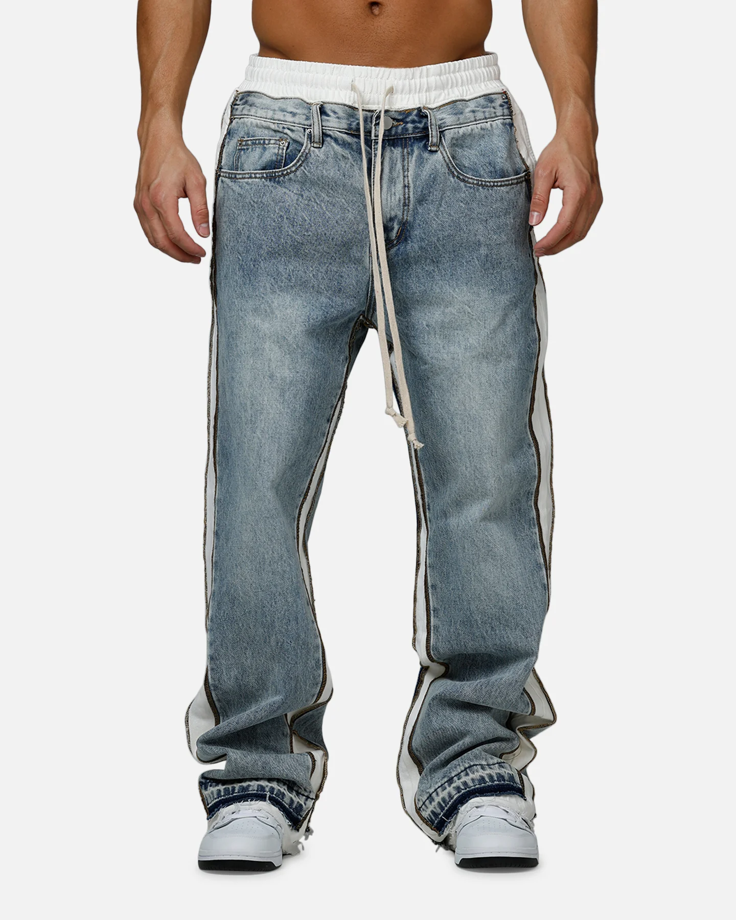 MNML Ultra Baggy Border GN8 Denim Jeans Blue/White - Image 6