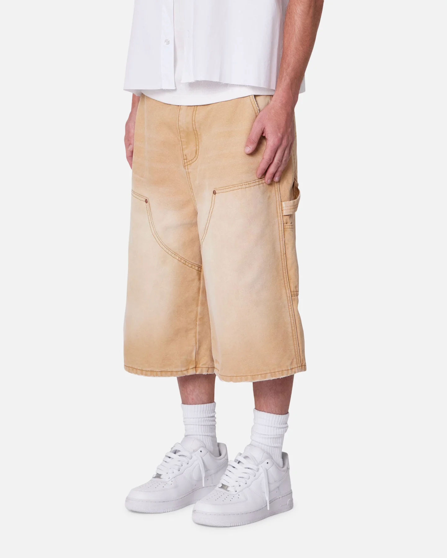 MNML Ultra Baggy Carpenter Shorts Washed Tan - Image 2