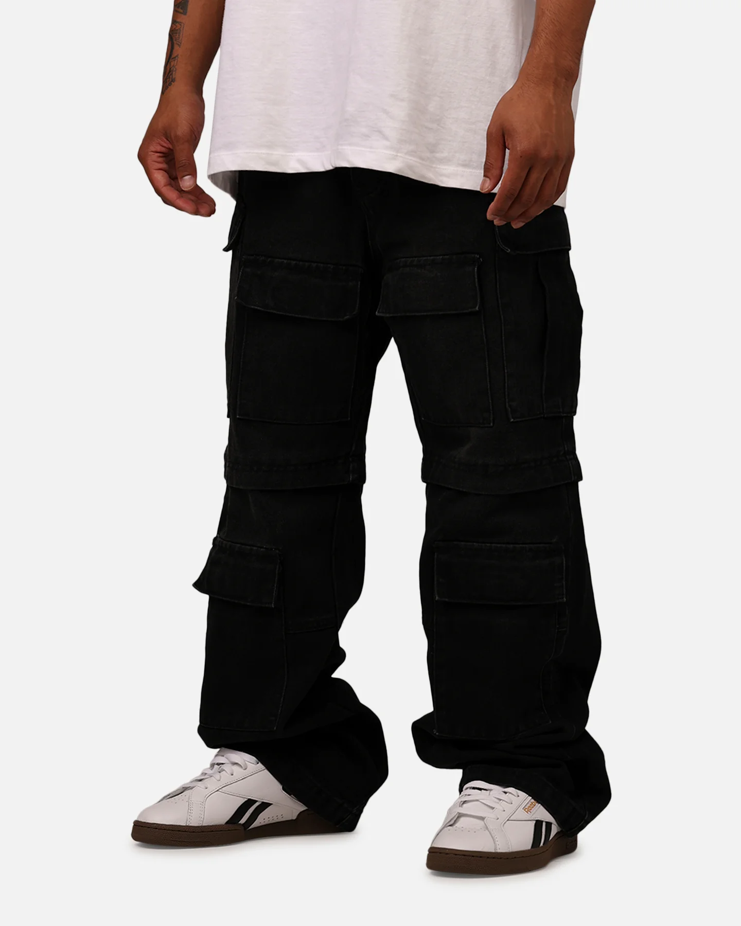 MNML Ultra Baggy Dirt Rain Cargo Denim Jeans Black - Image 4