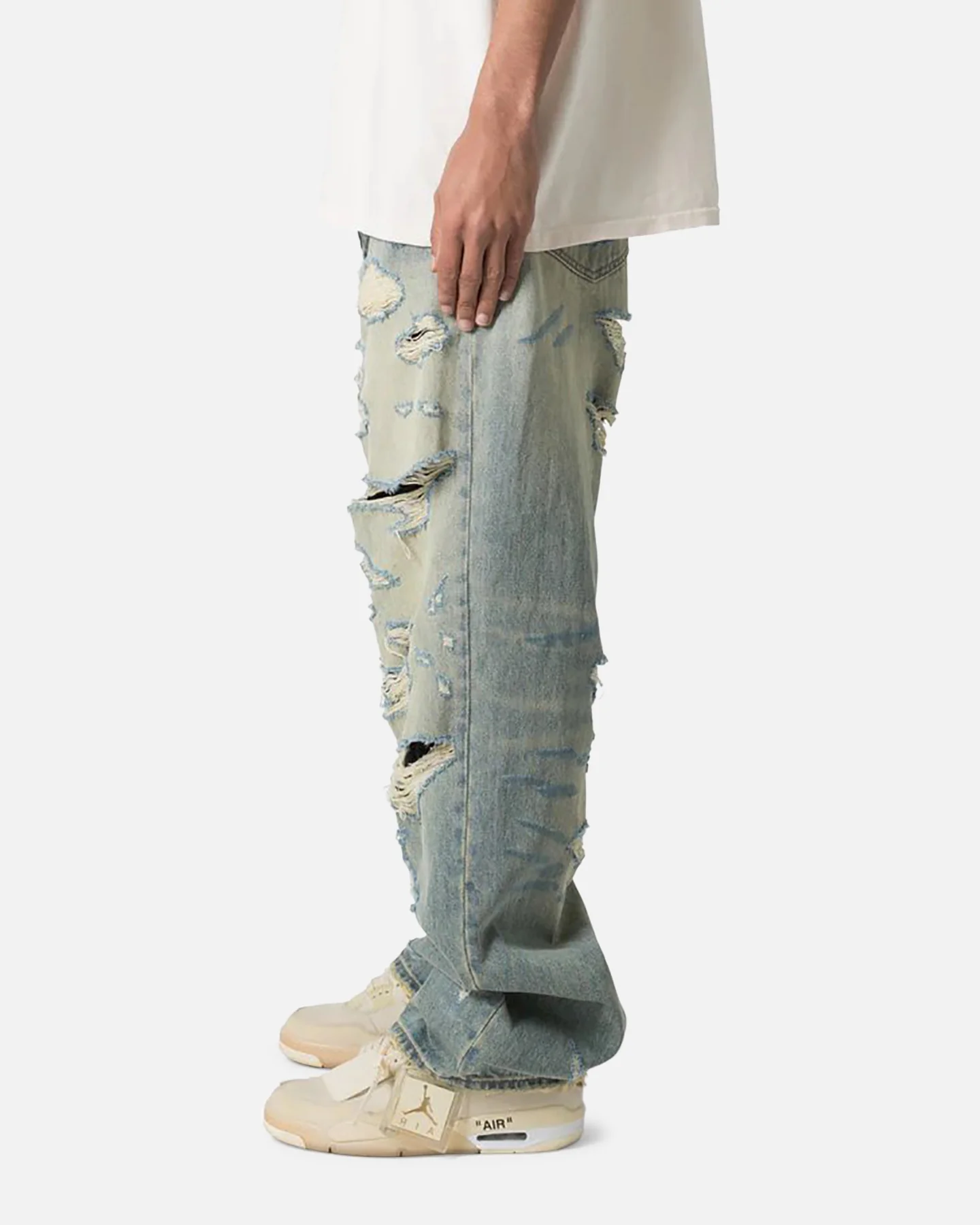 MNML Ultra Baggy Distressed Denim Jeans Vintage Blue - Image 3