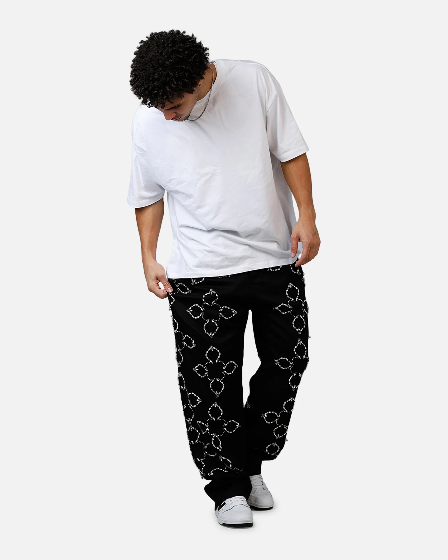 MNML Ultra Baggy Jewel Applique Pants Black - Image 2