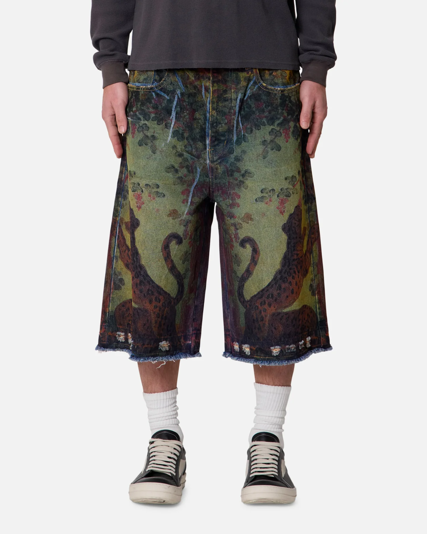 MNML Ultra Baggy Leopard Denim Shorts Multi