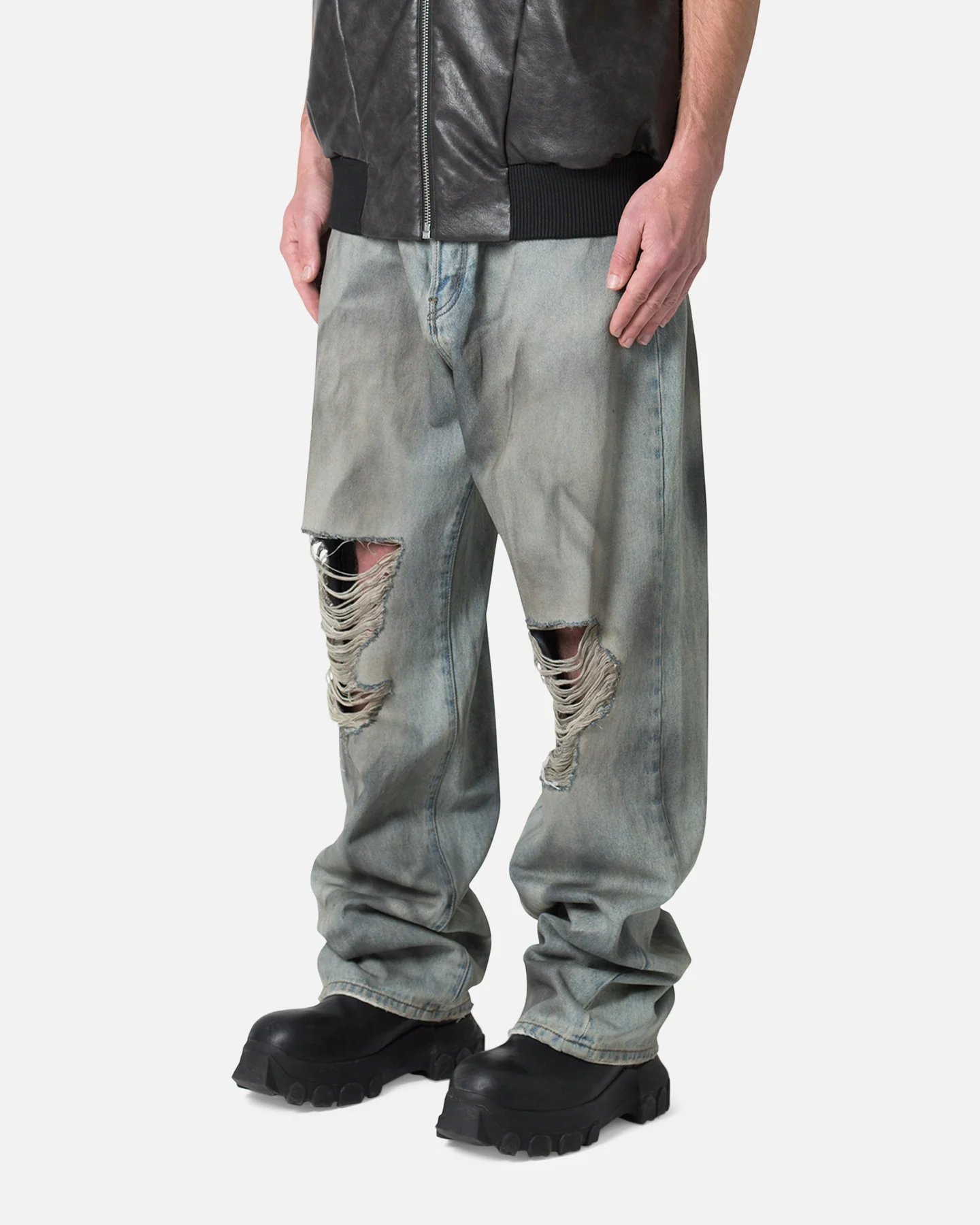 MNML Ultra Baggy Oil Stain Denim Jeans Vintage Blue - Image 2