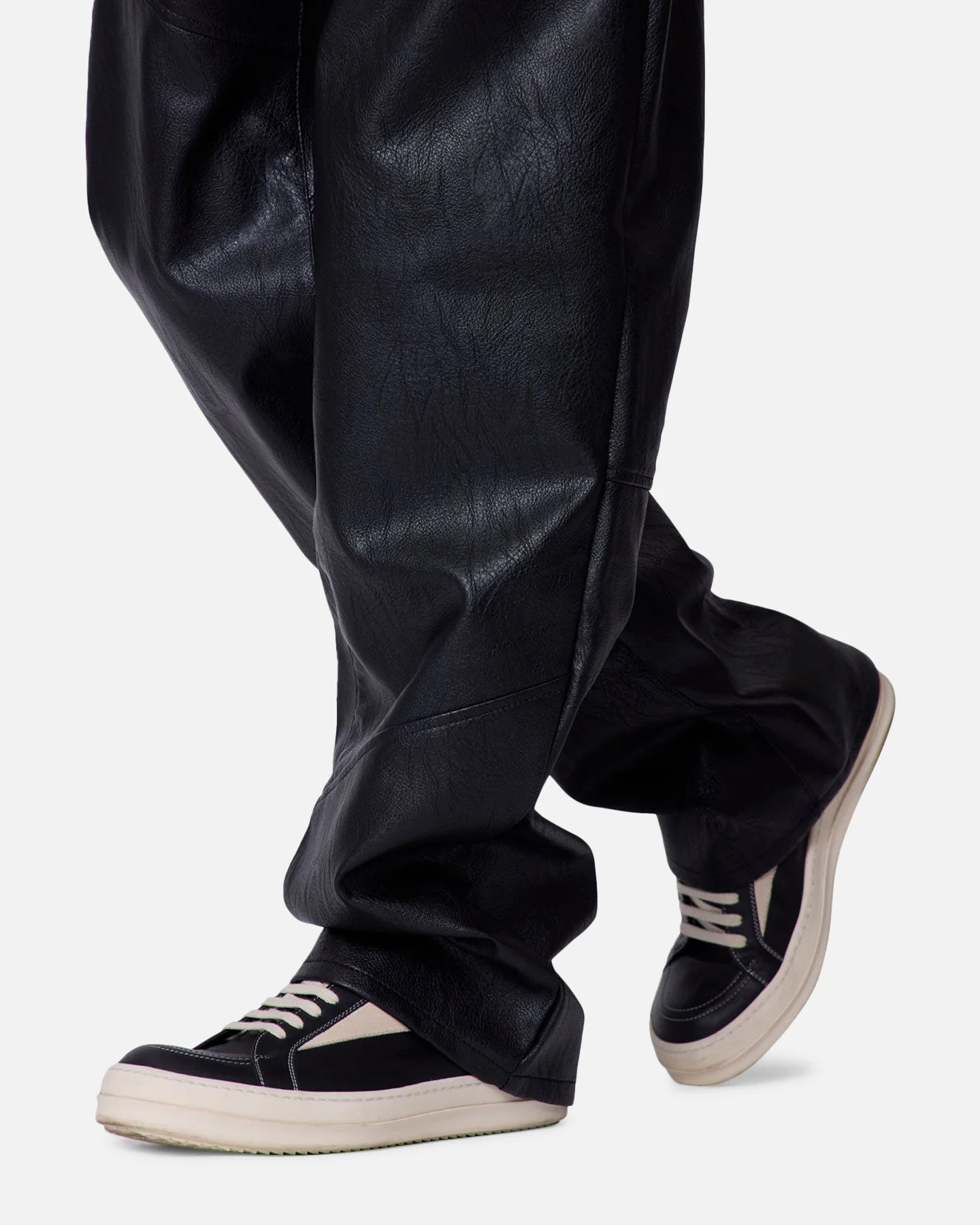 MNML Ultra Baggy Panelled Vegan Leather Pants Black - Image 5