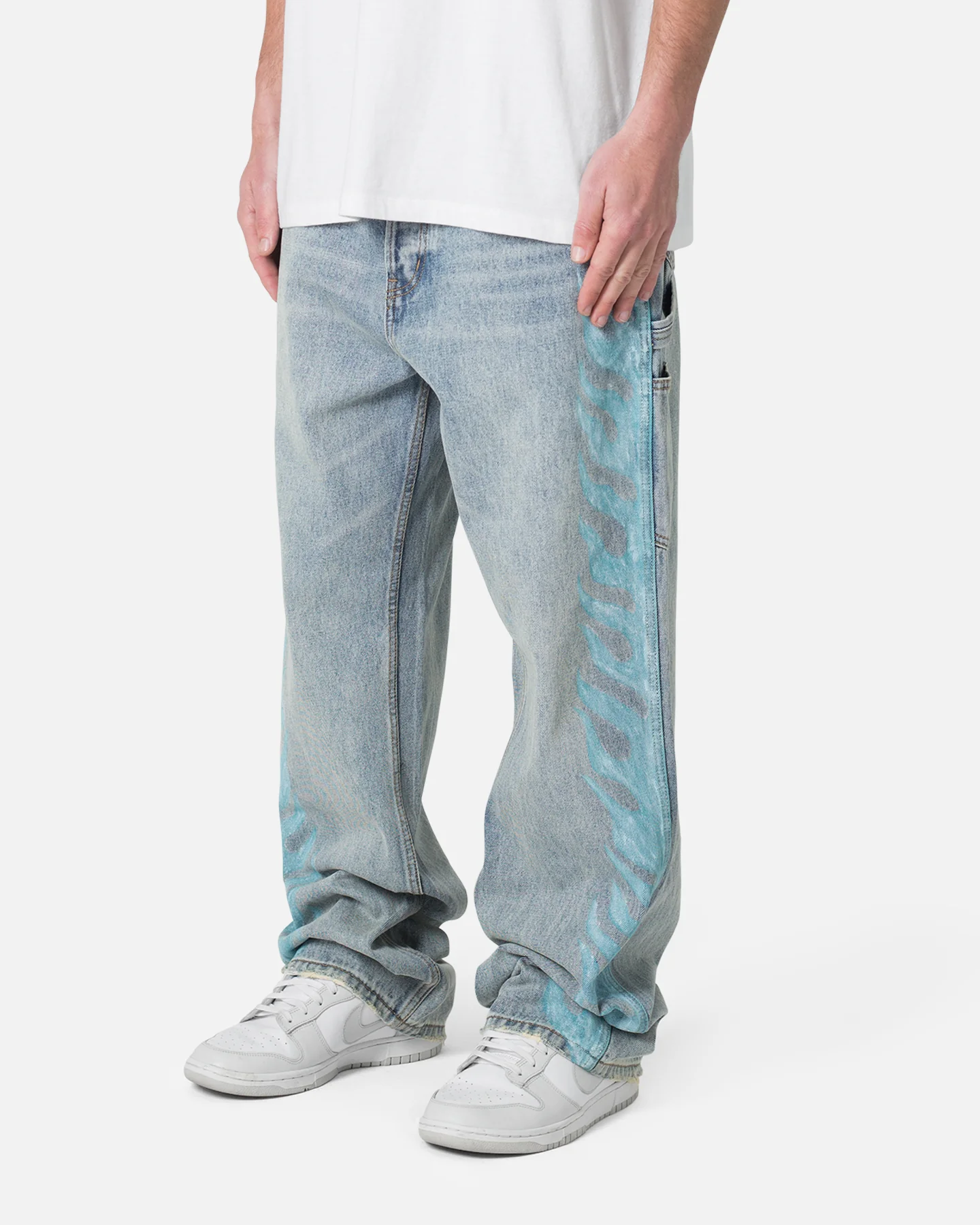 MNML Ultra Baggy Side Panel Denim Jeans Blue - Image 2