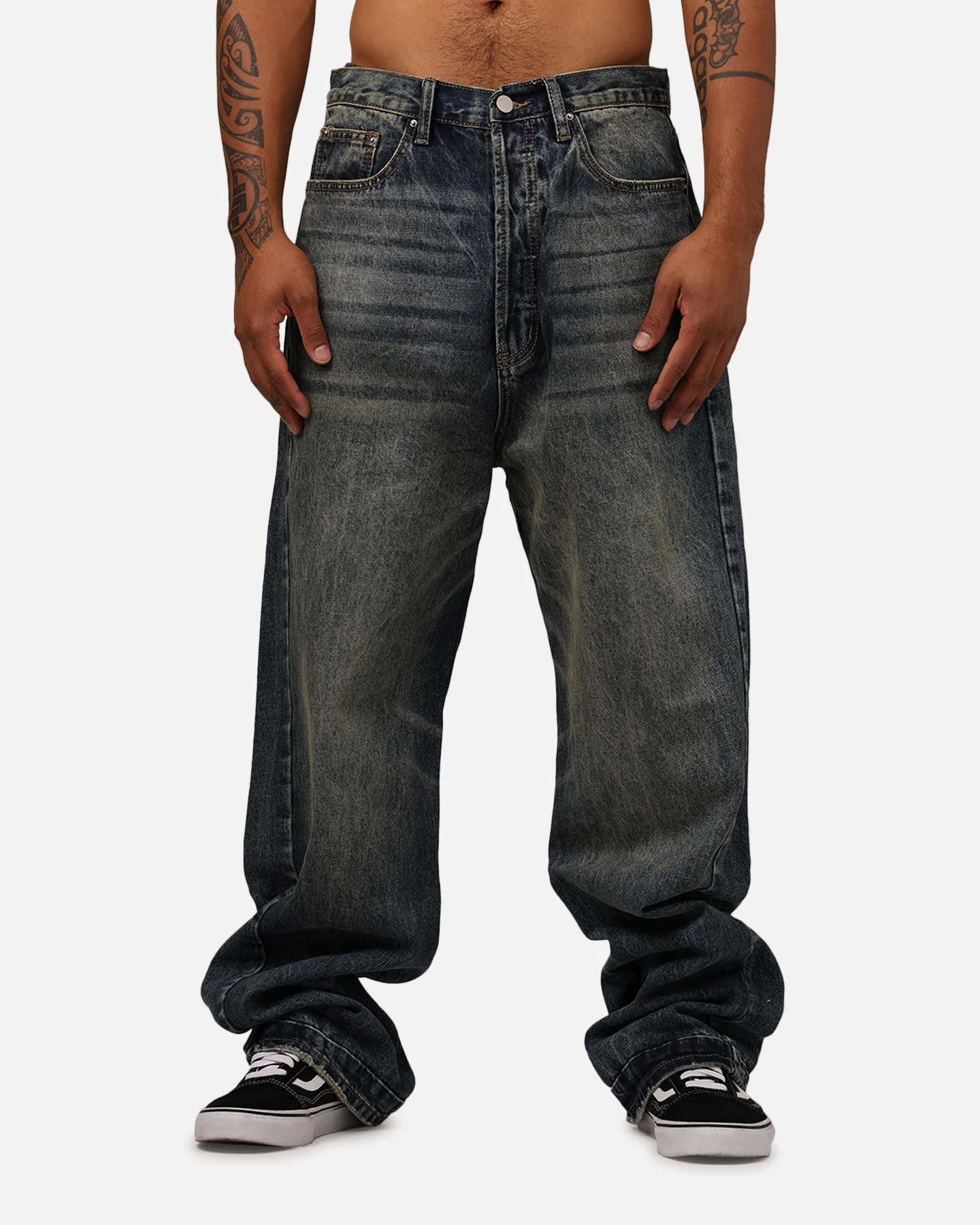 MNML Ultra Baggy Washed Up Denim Jeans Blue - Image 6