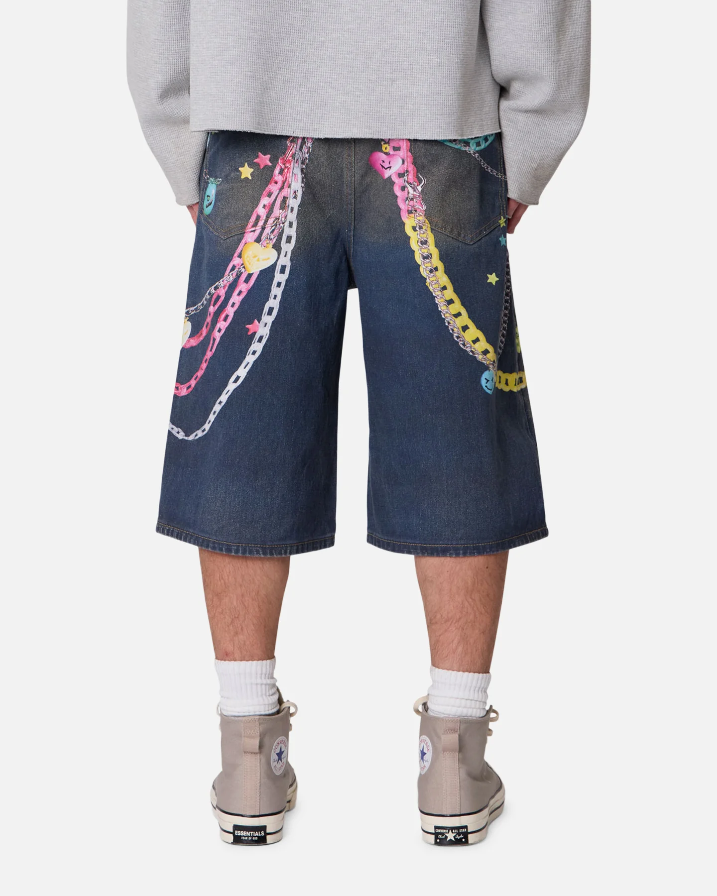 MNML Ultrabaggy Chain Printed Denim Shorts Blue - Image 4