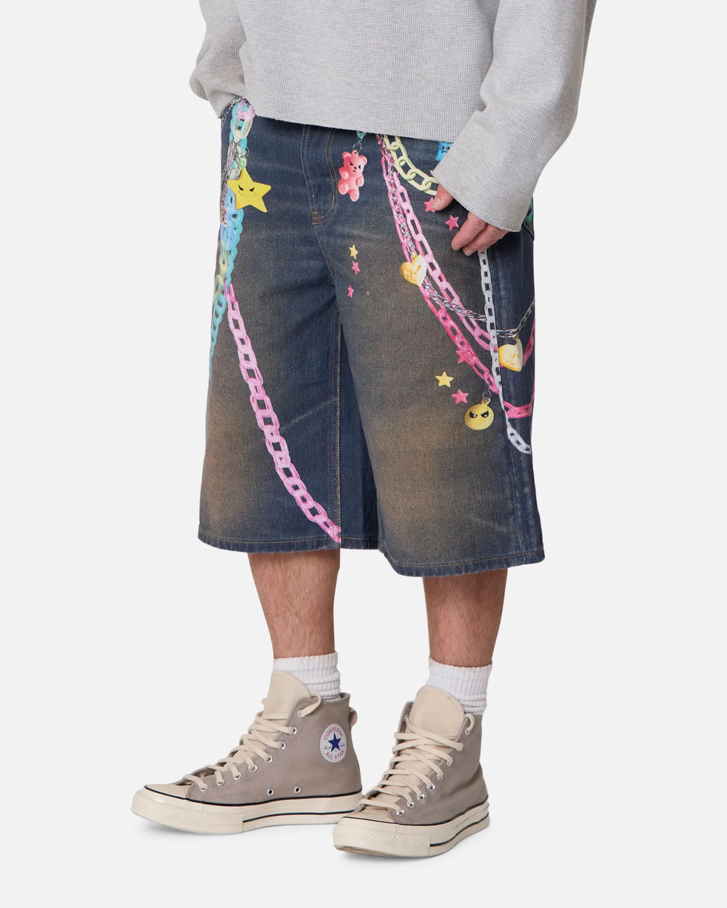 MNML Ultrabaggy Chain Printed Denim Shorts Blue - Image 5
