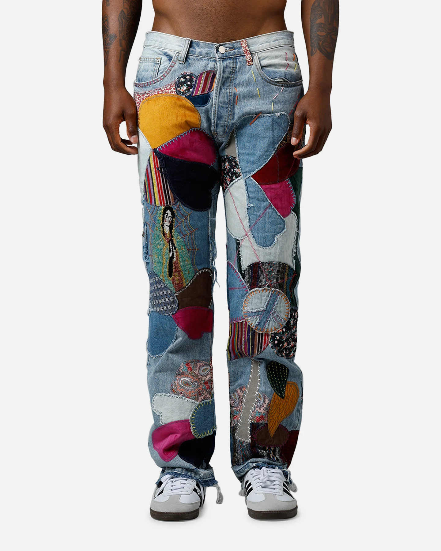 MNML V647 Baggy Patchwork Denim Jeans Blue Multi - Image 6
