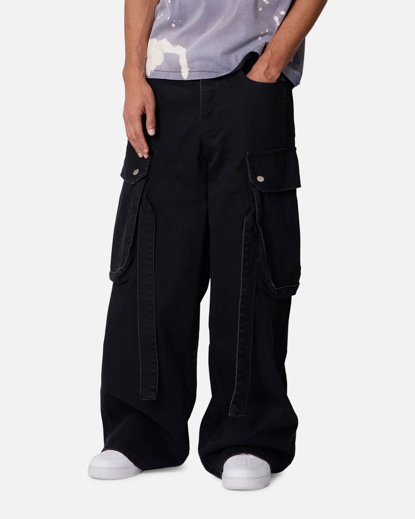 MNML Washed Cargo Pants Washed Black - Image 3