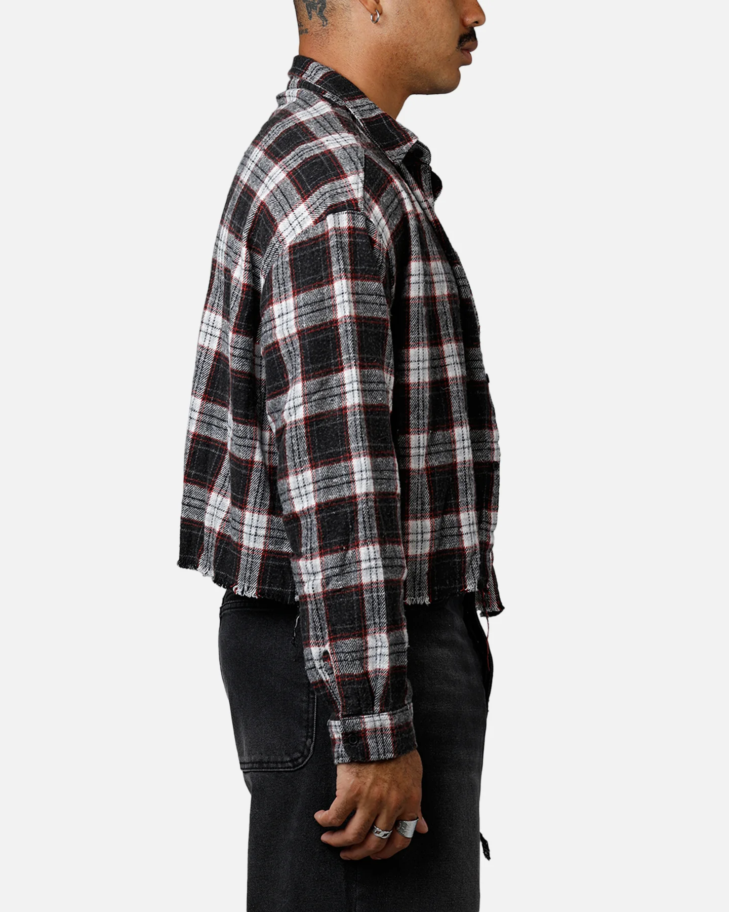 MNML Washed Cropped Flannel Shirt Black/White - Image 4