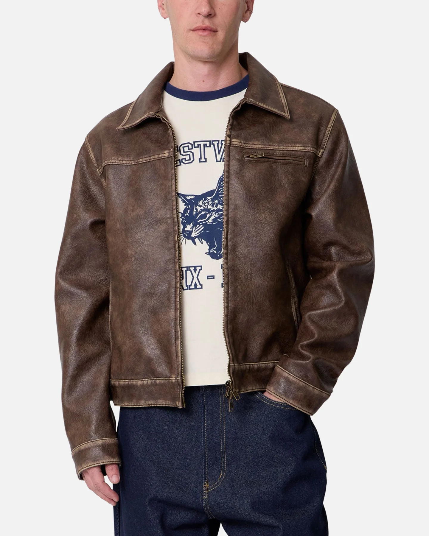 MNML Washed Leather Jacket Brown - Image 3