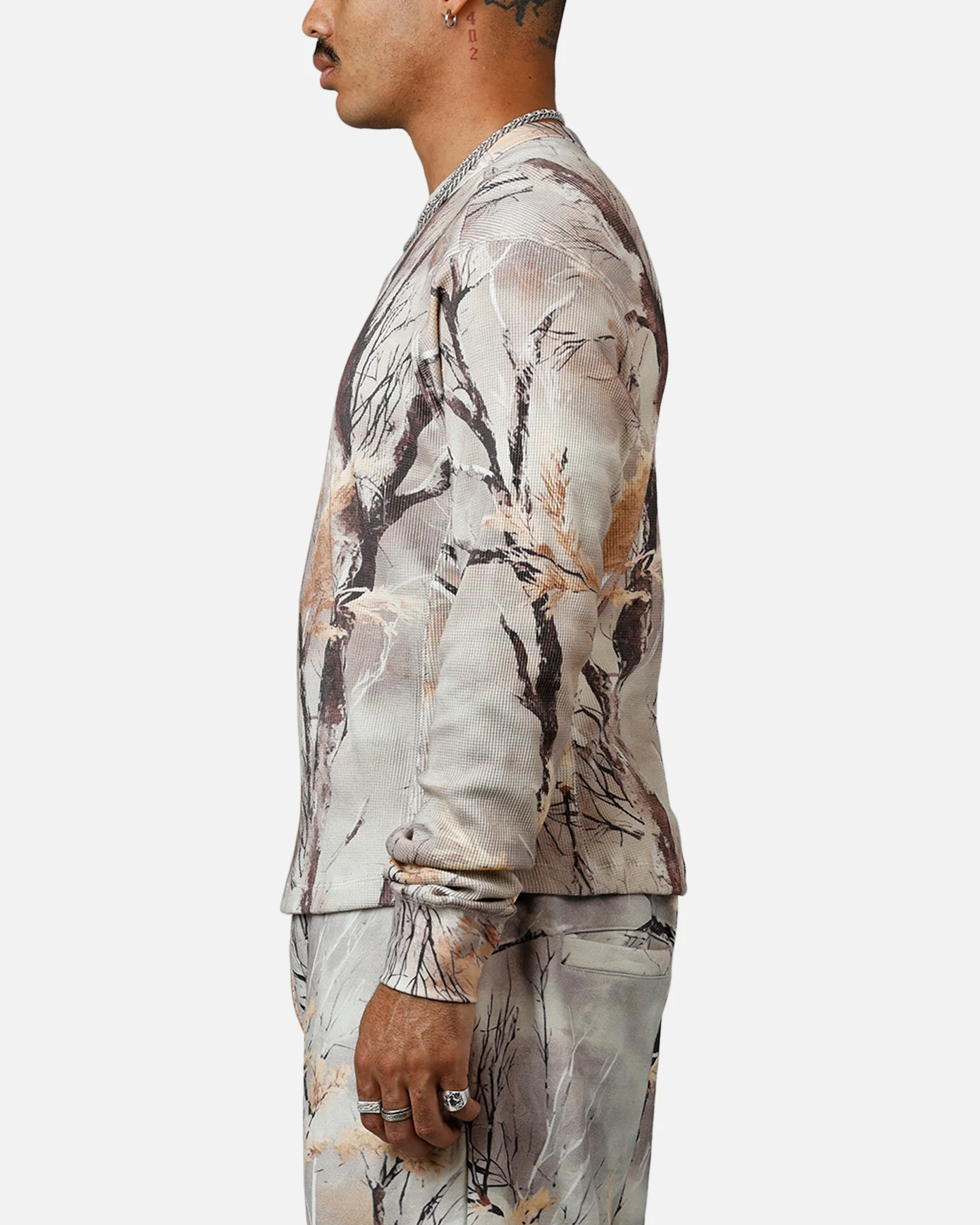 MNML Washed Waffle Thermal Long Sleeve T-Shirt Snow Camo - Image 5